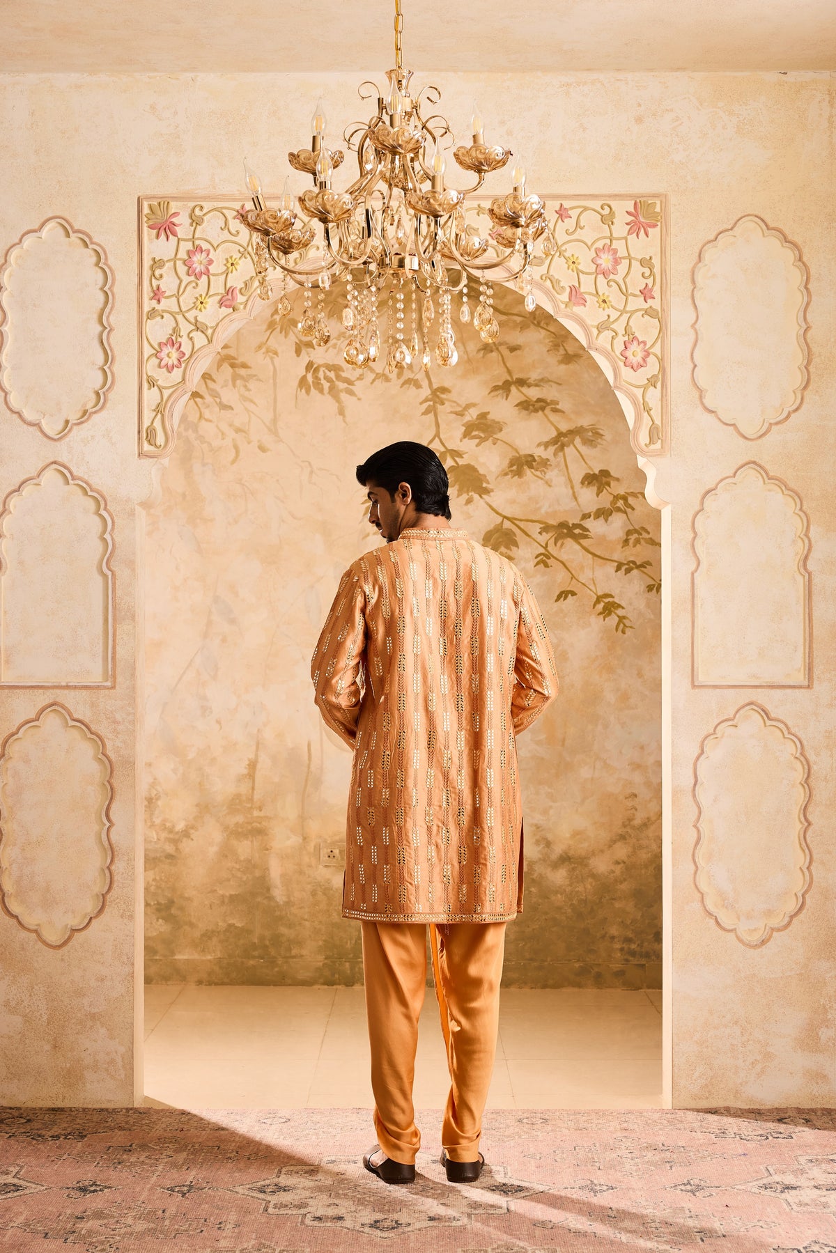 EMBROIDERED RUST MIRRORWORK KURTA WITH DHOTI SALWAR