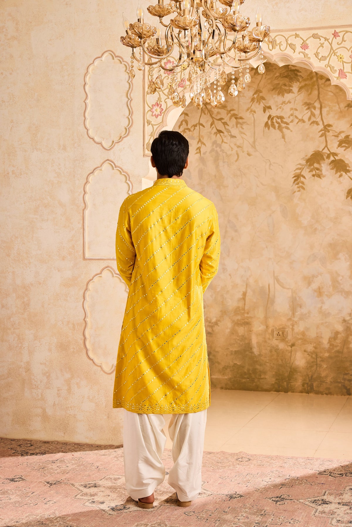 EMBROIDERED YELLOW MIRRORWORK KURTA WITH SALWAR