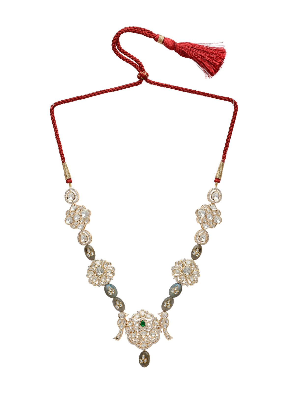 Xago Elegant Grey Natural Stone & Crystal Floral Pendant Statement Necklace