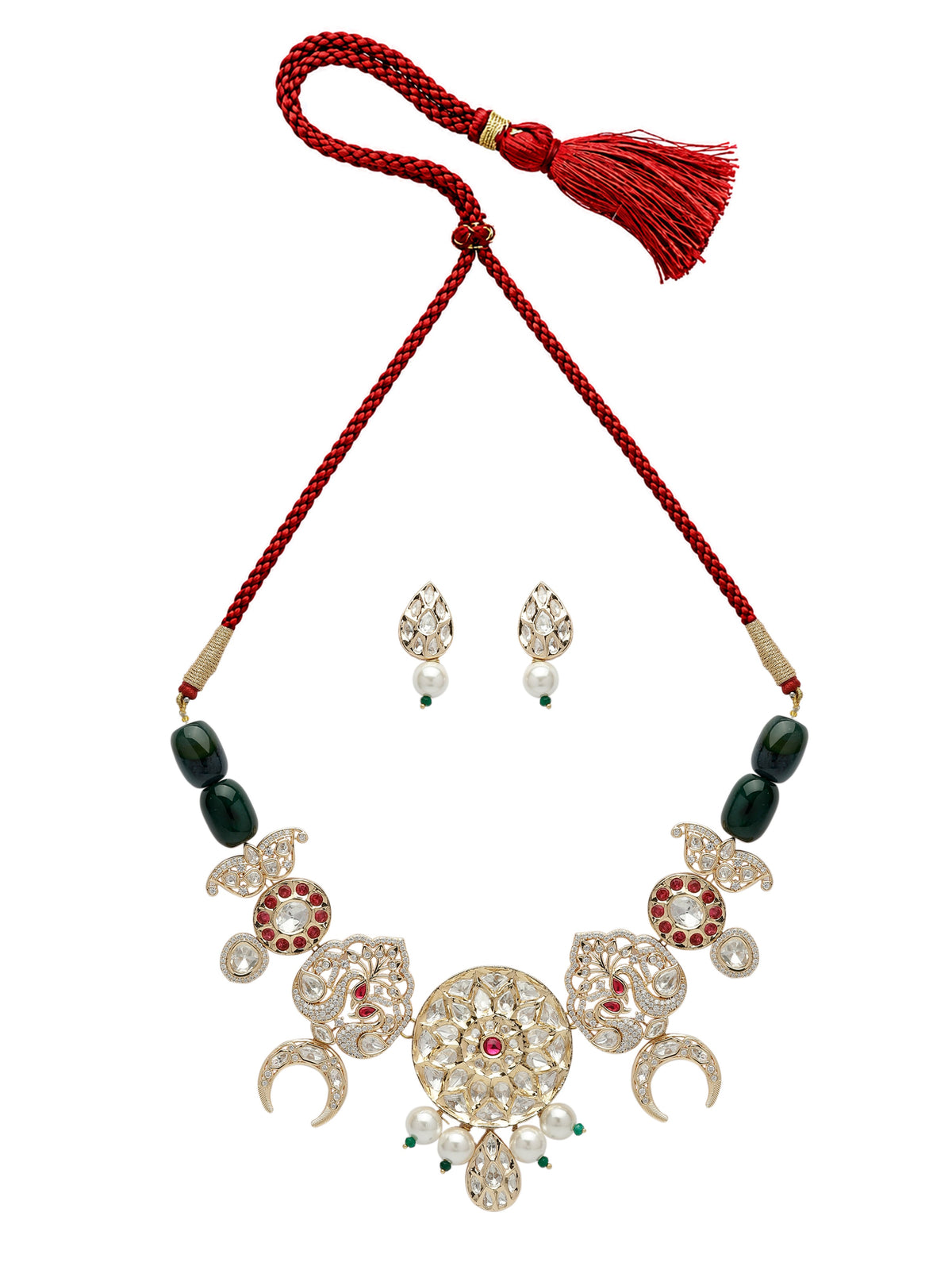 Xago Polki and Emerald Bead Statement Necklace Set