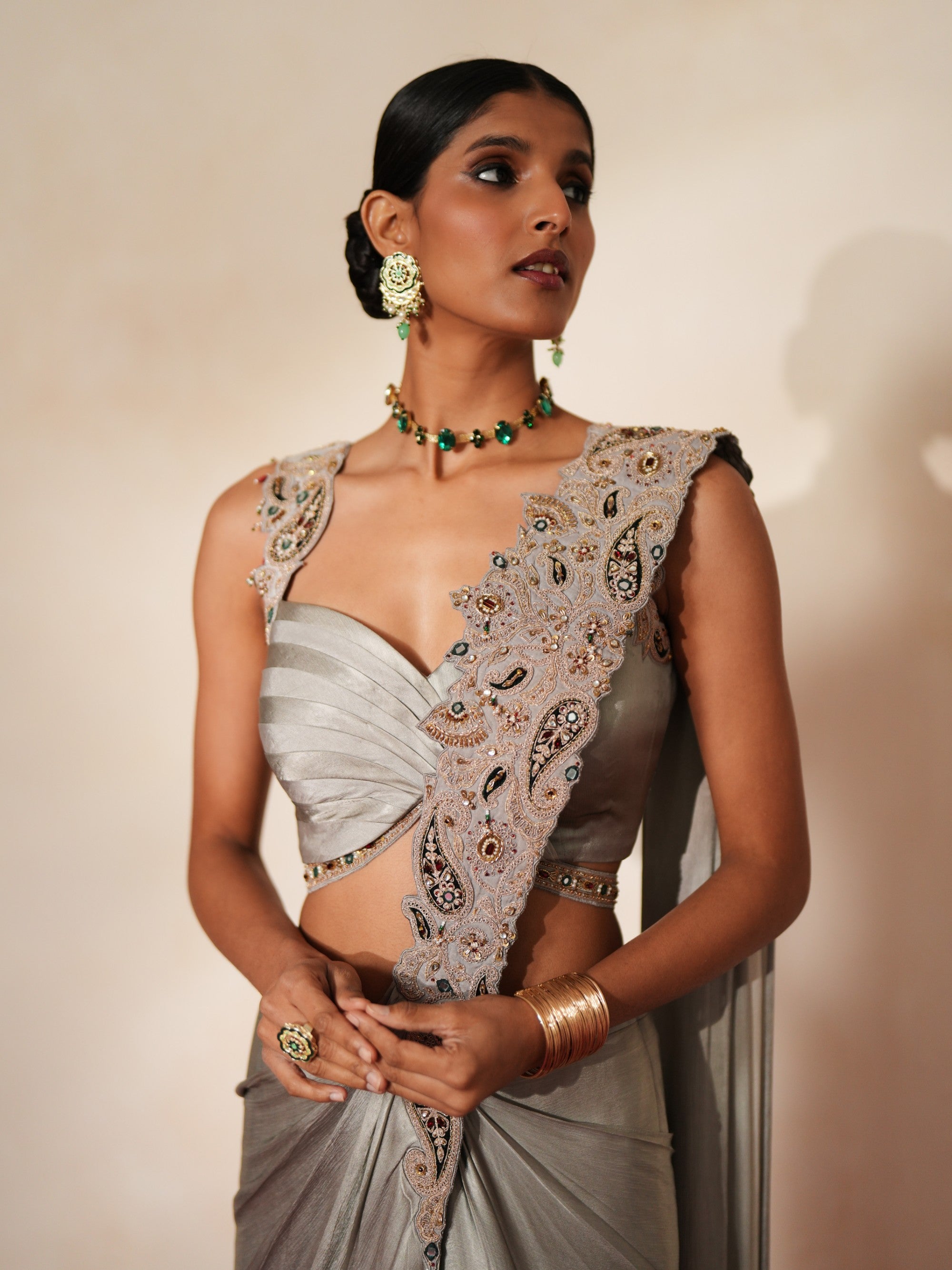 Rajatnoor pre draped saree set