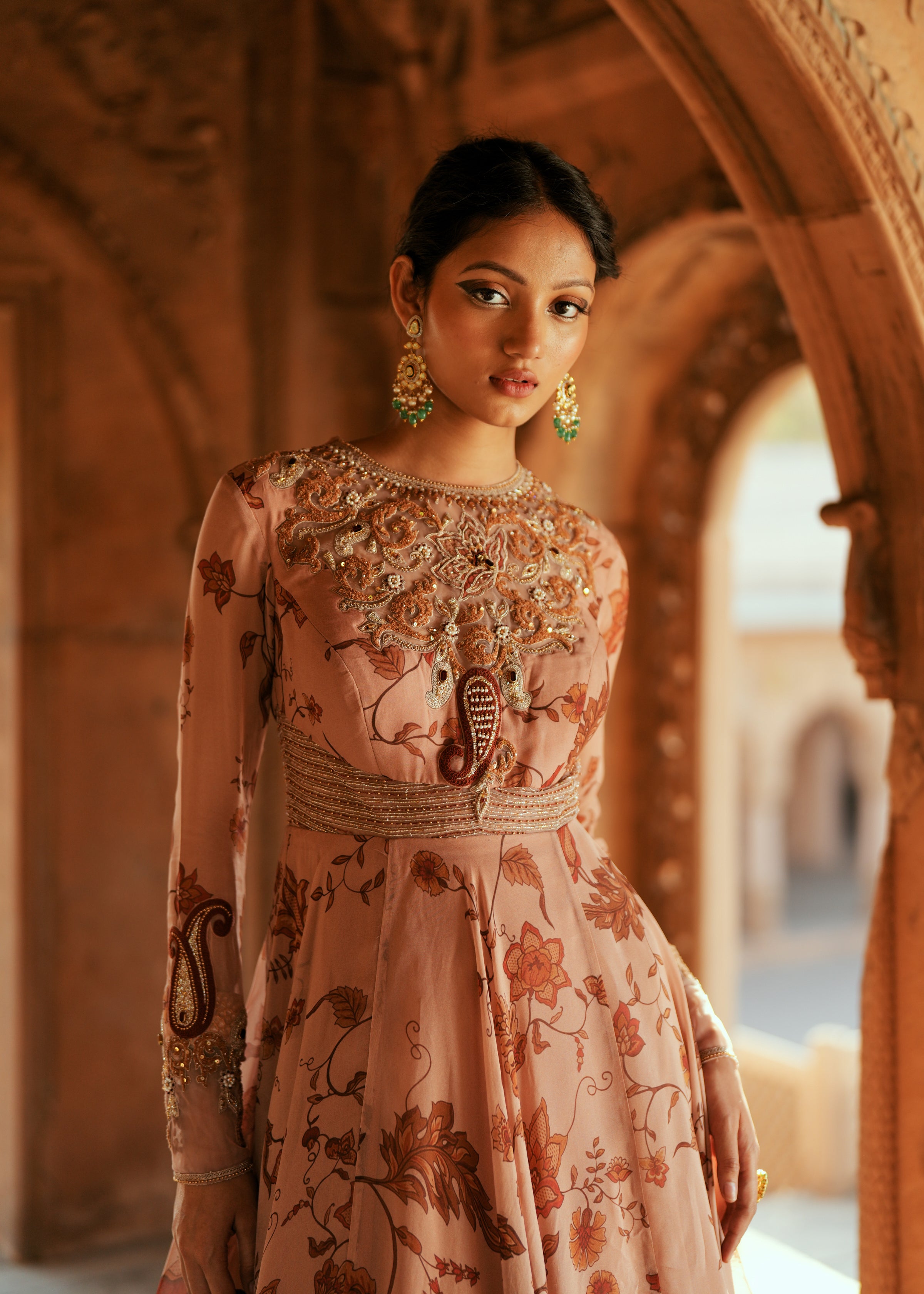 Powder pink organza embroidered anarkali set