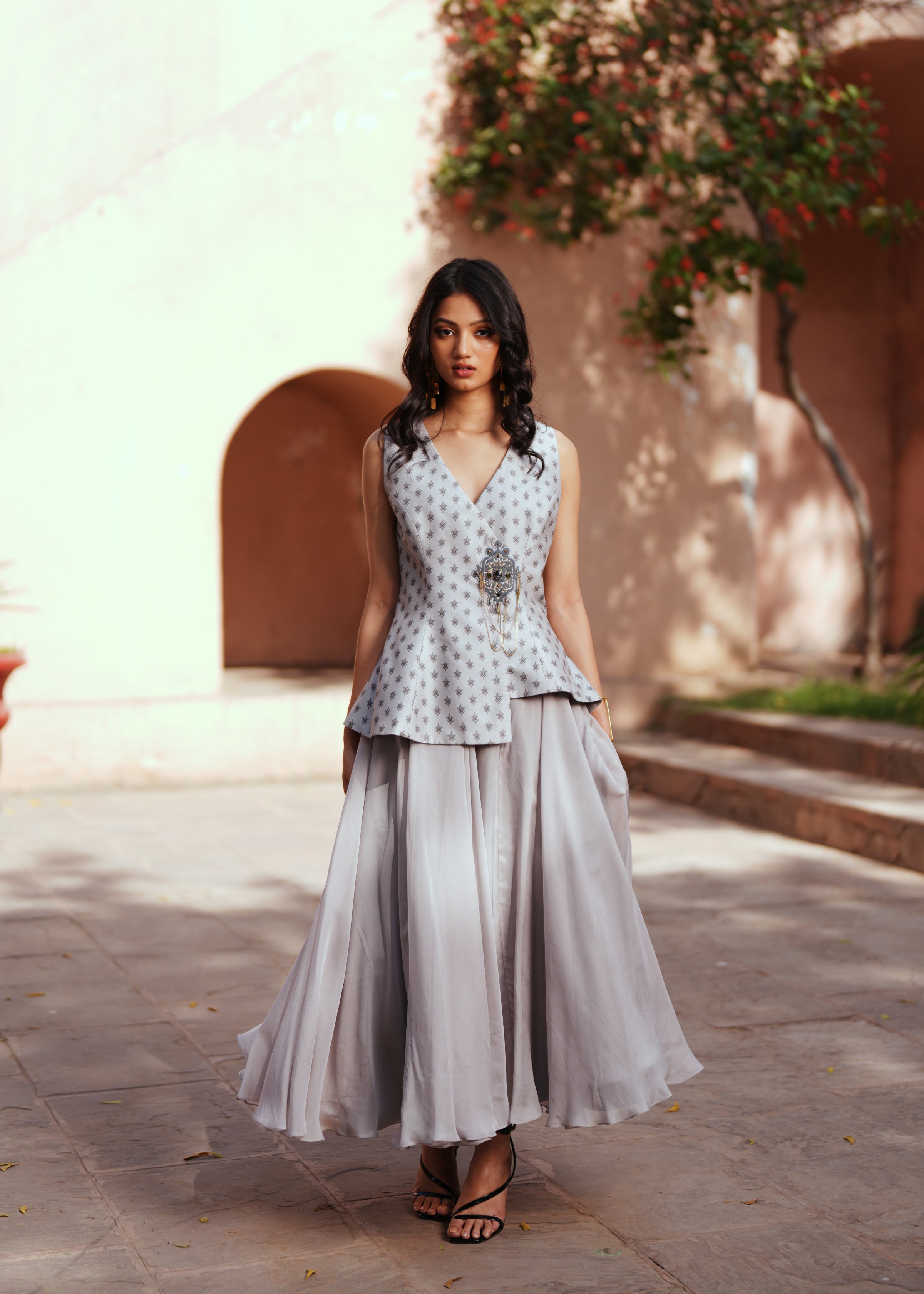 Grey waist coat and skirt set