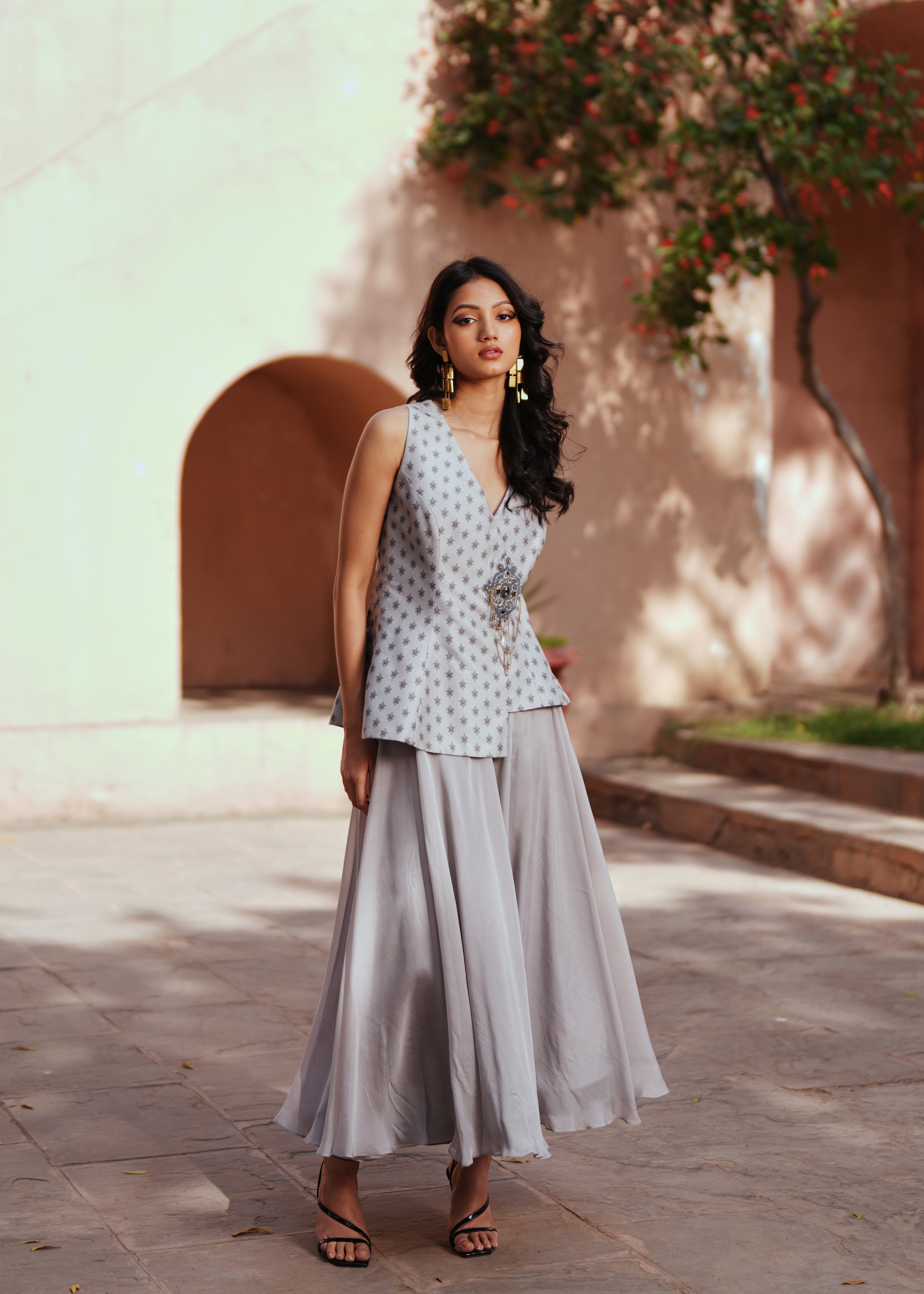 Grey waist coat and skirt set