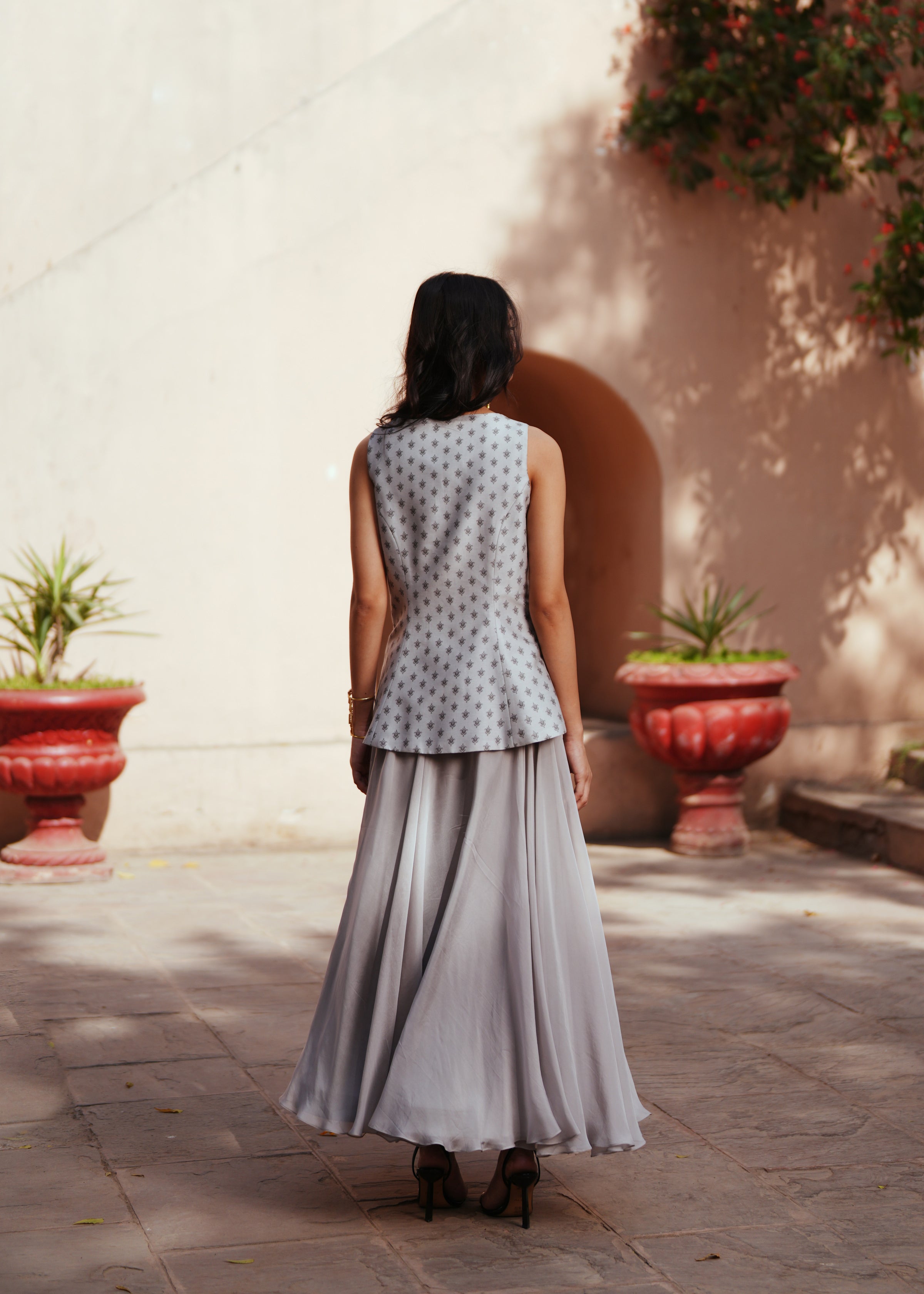 Grey waist coat and skirt set