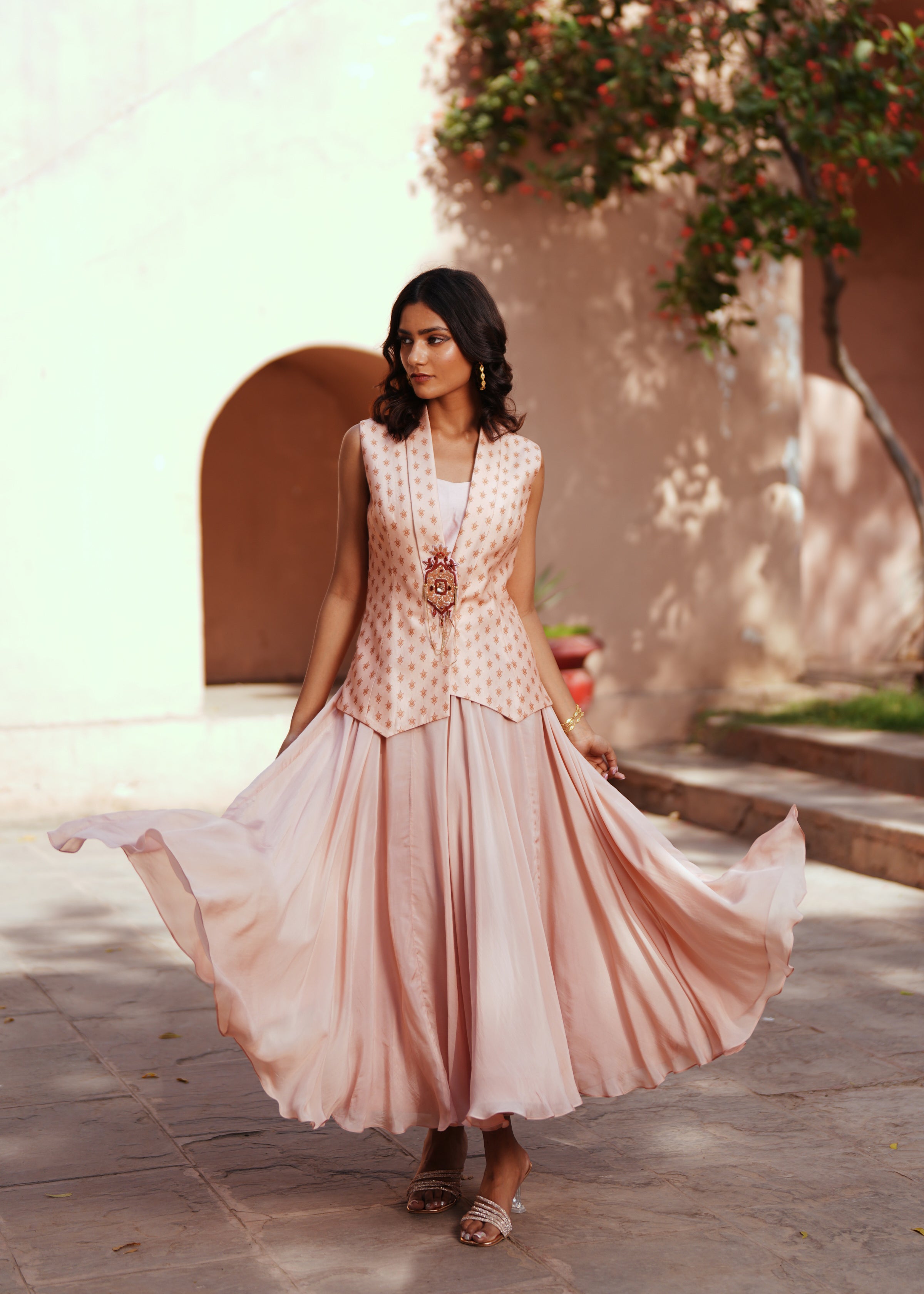 Powder pink waist coat and skirt set