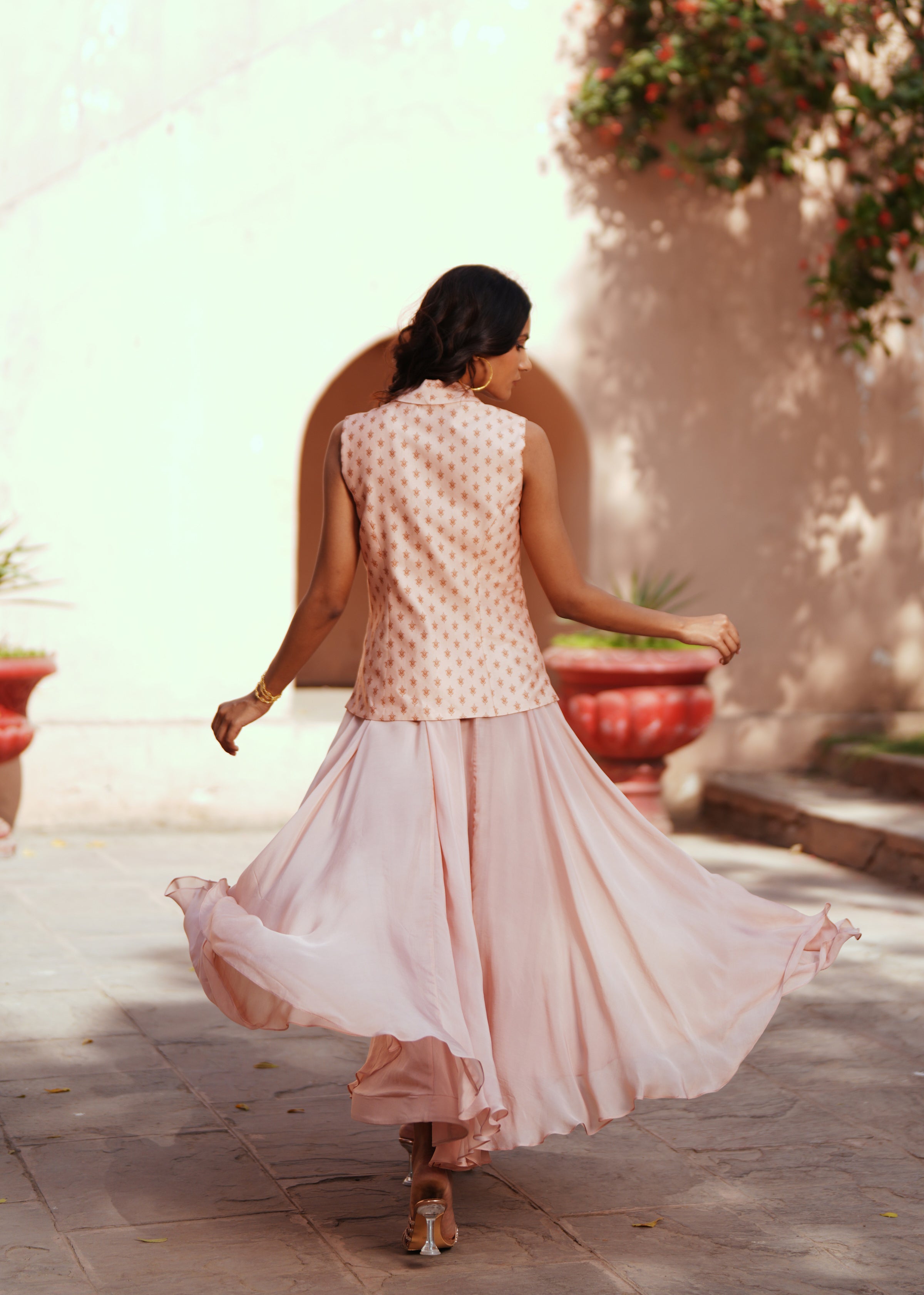 Powder pink waist coat and skirt set