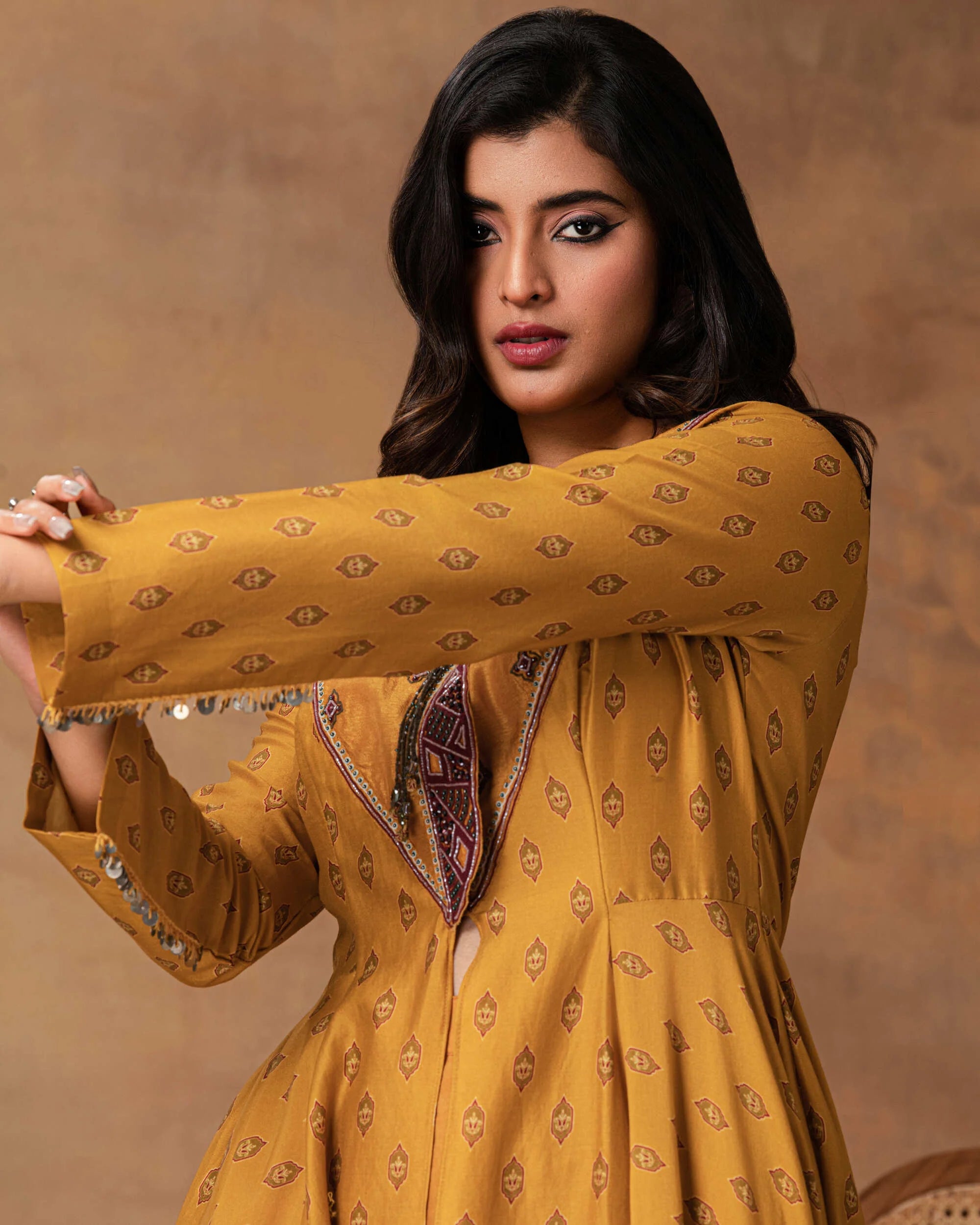Mustard Gold Assymetric Kurta set