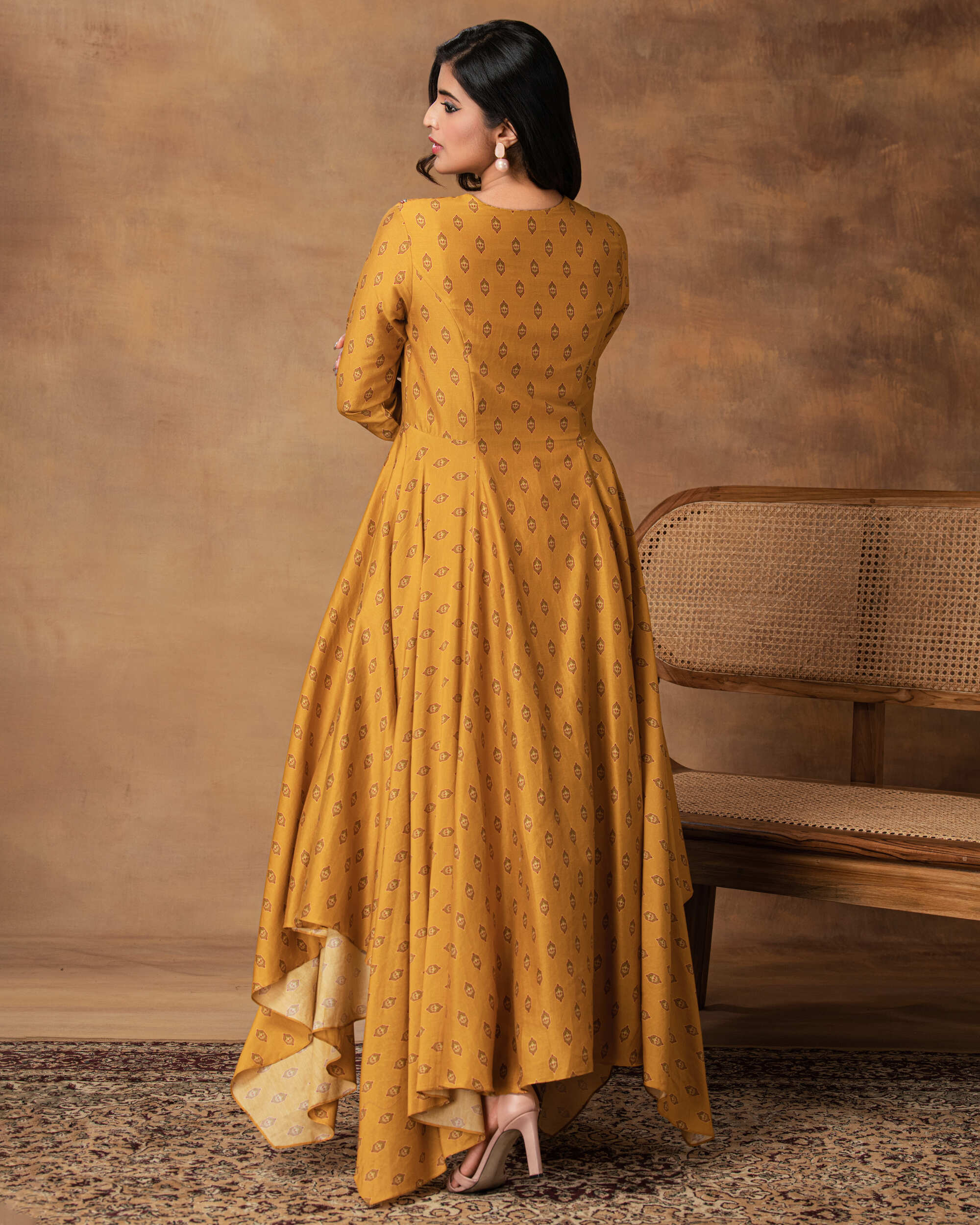 Mustard Gold Assymetric Kurta set