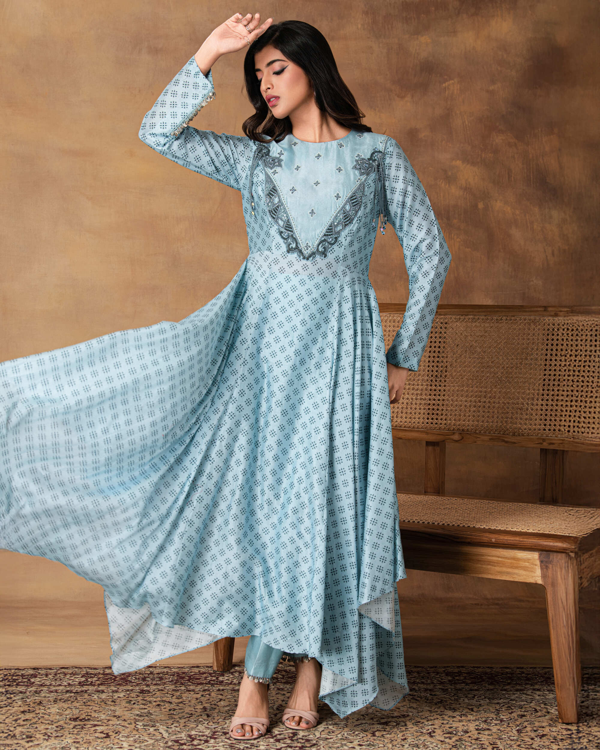 Powder Blue Assymetric Kurta set