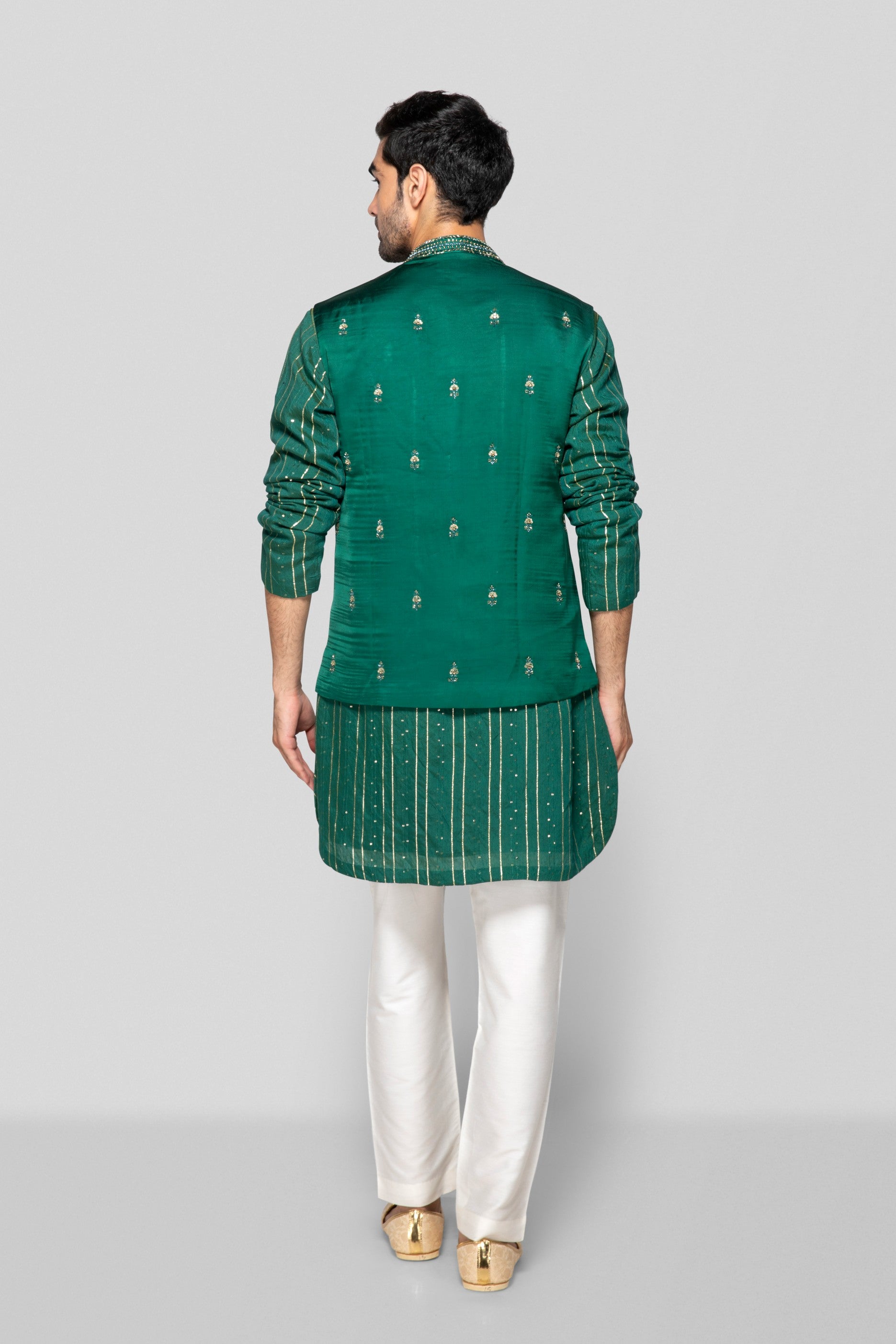 Embroidered Green Bundi Set