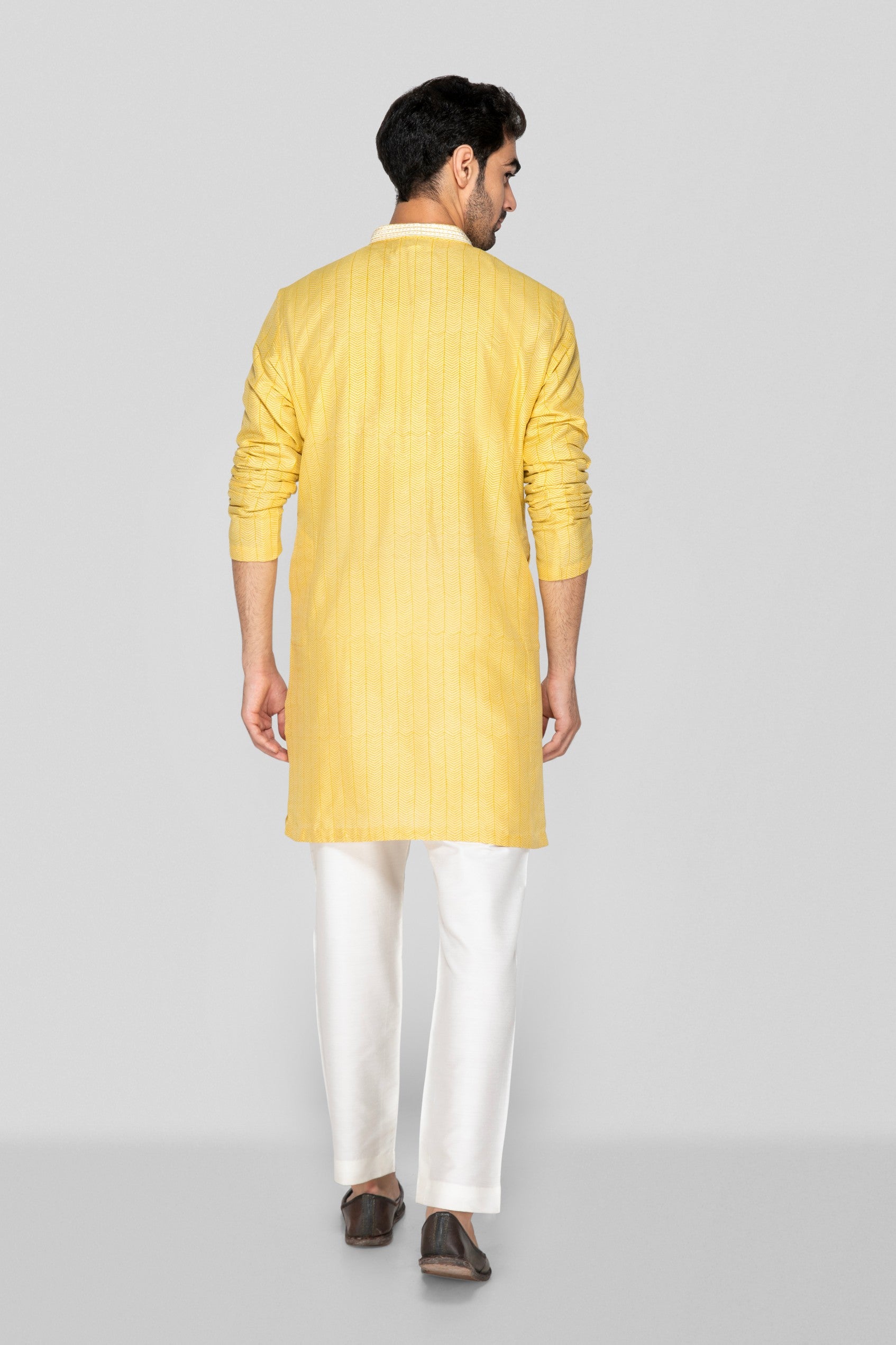 Golden Yellow Hand Block Printed Short Kurta Set