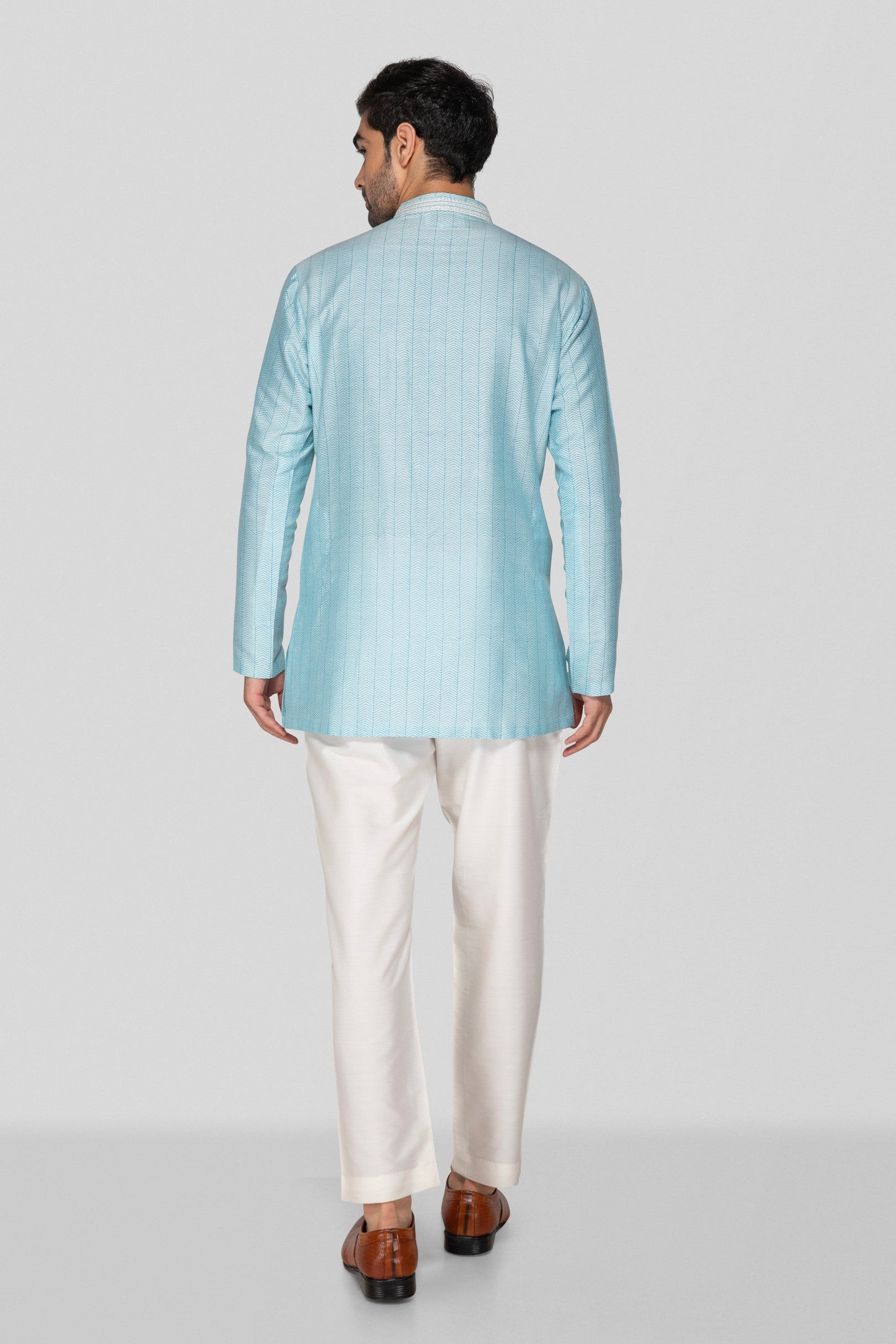 Sky Blue Hand Block Printed Short Kurta Set