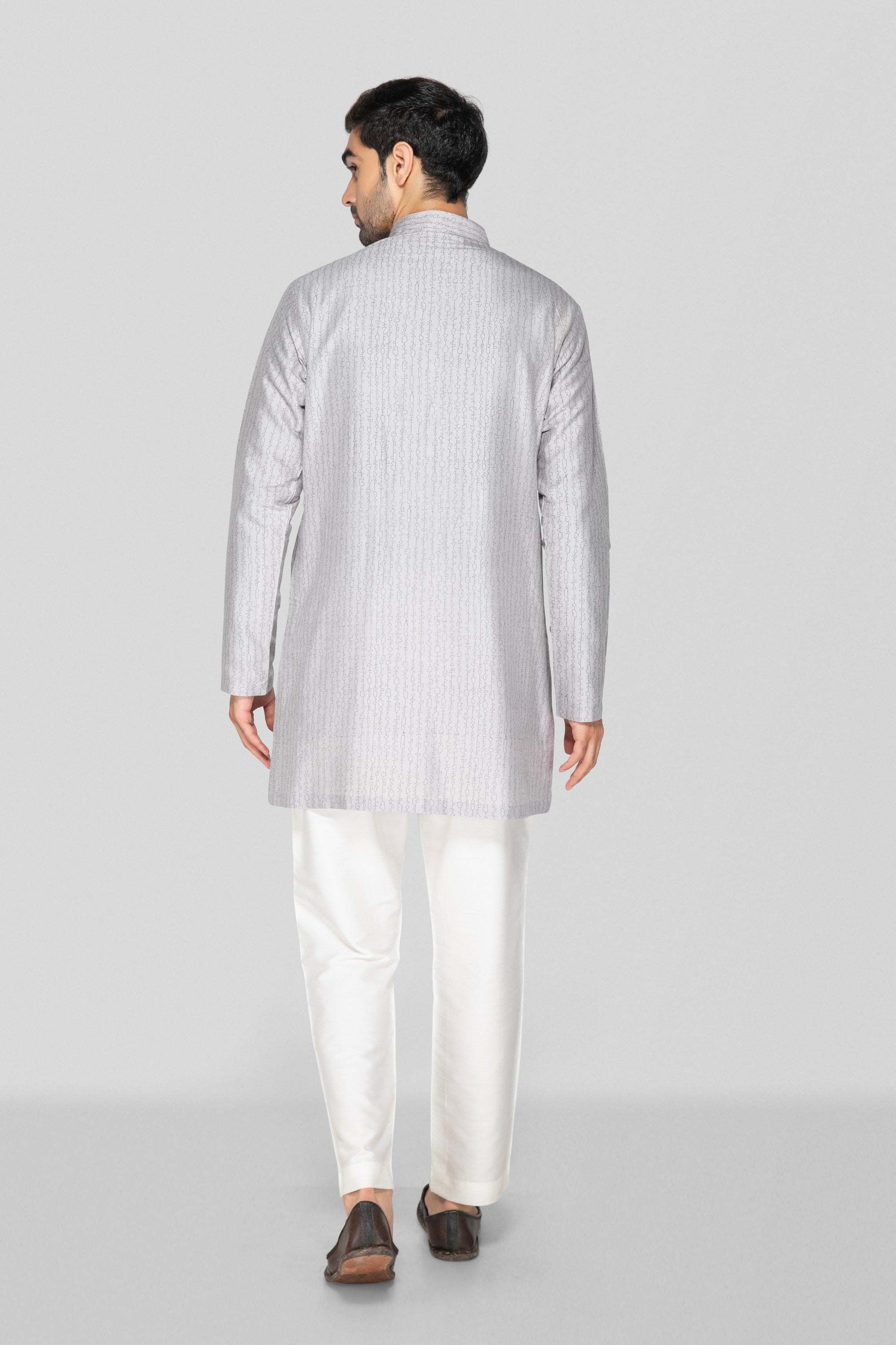 Grey Hand Block Printed Short Kurta Set