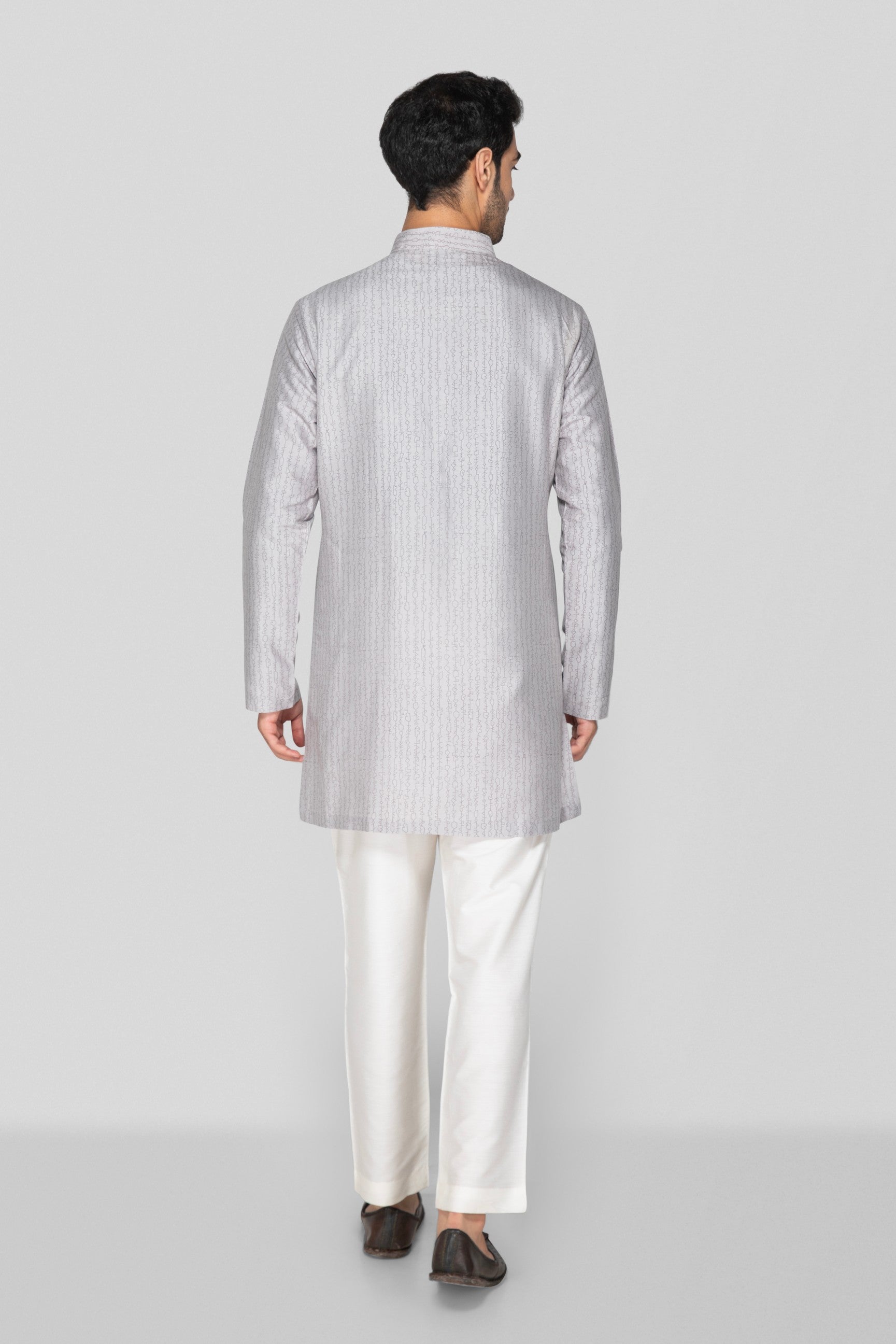 Grey Hand Block Printed Short Kurta Set