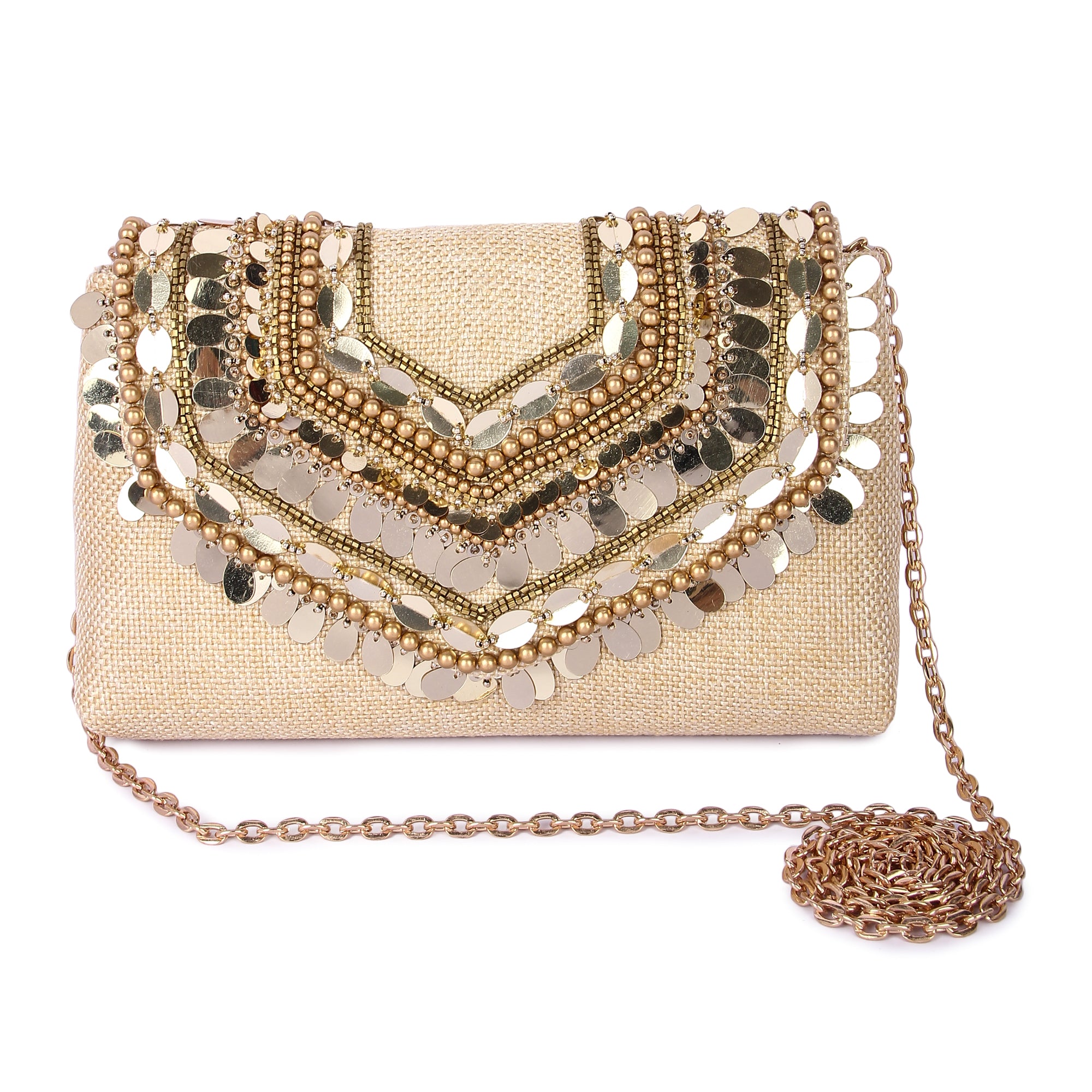 Boho gold beige clutch