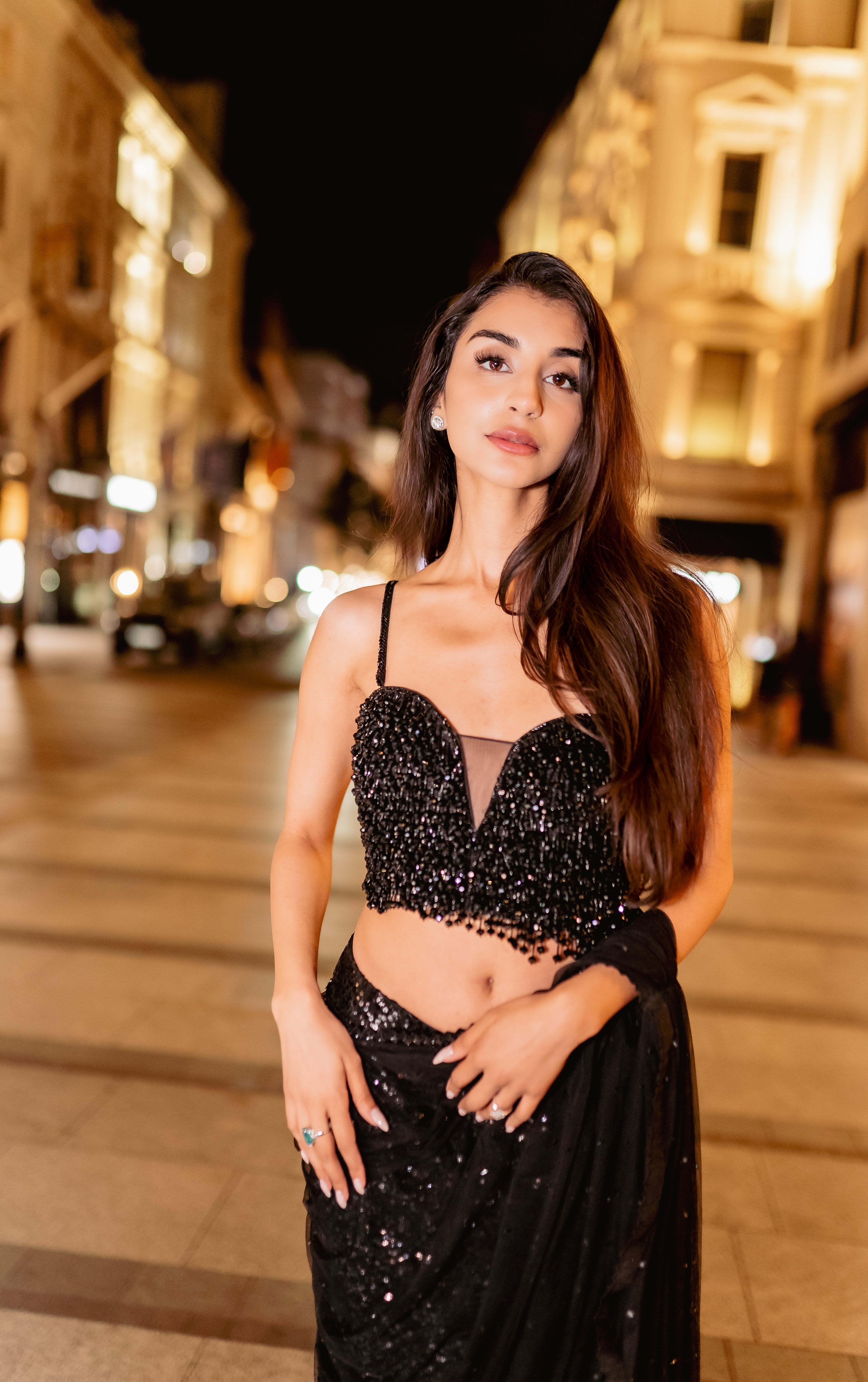 Black drape sequins saree