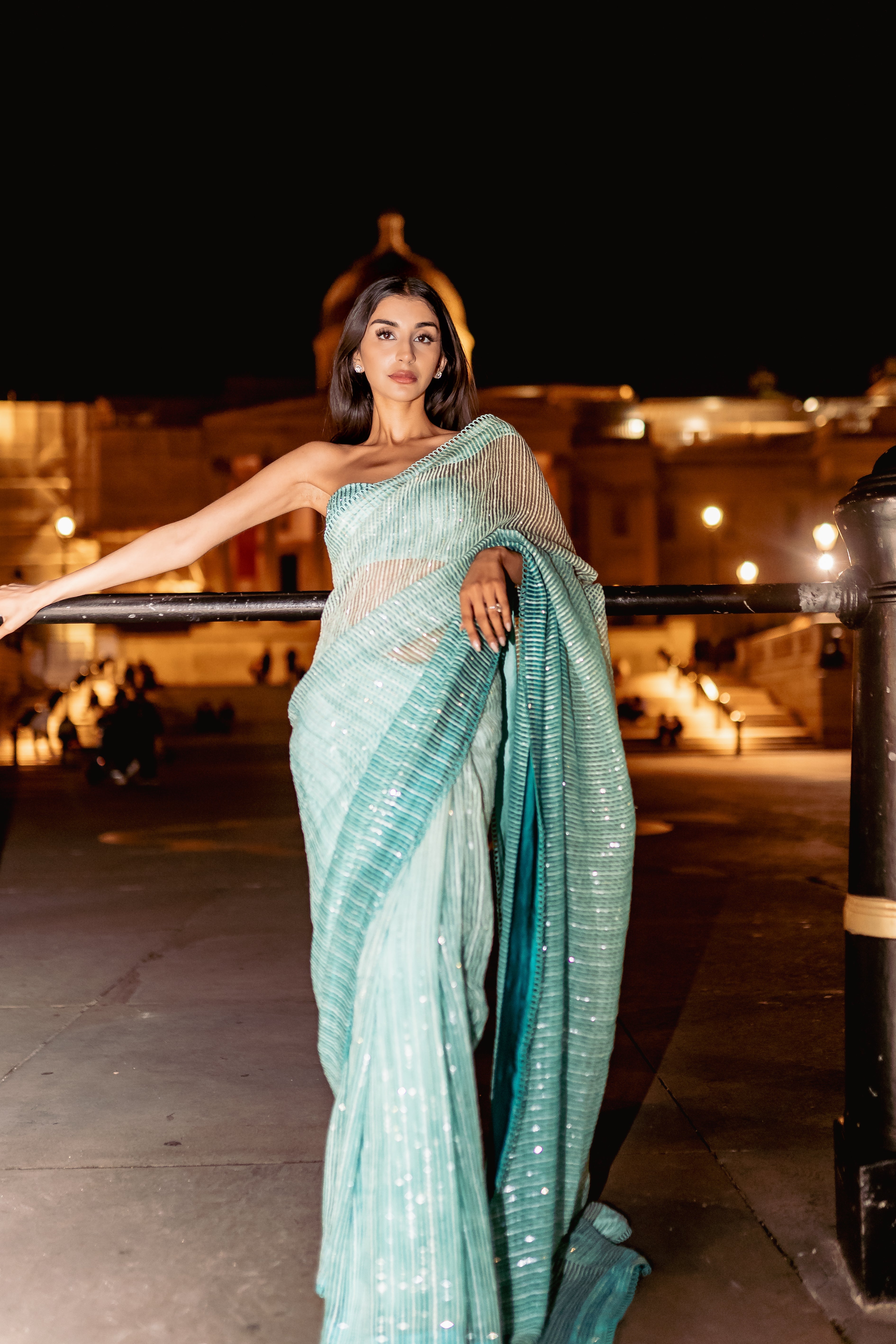 Sage green handloon organza saree