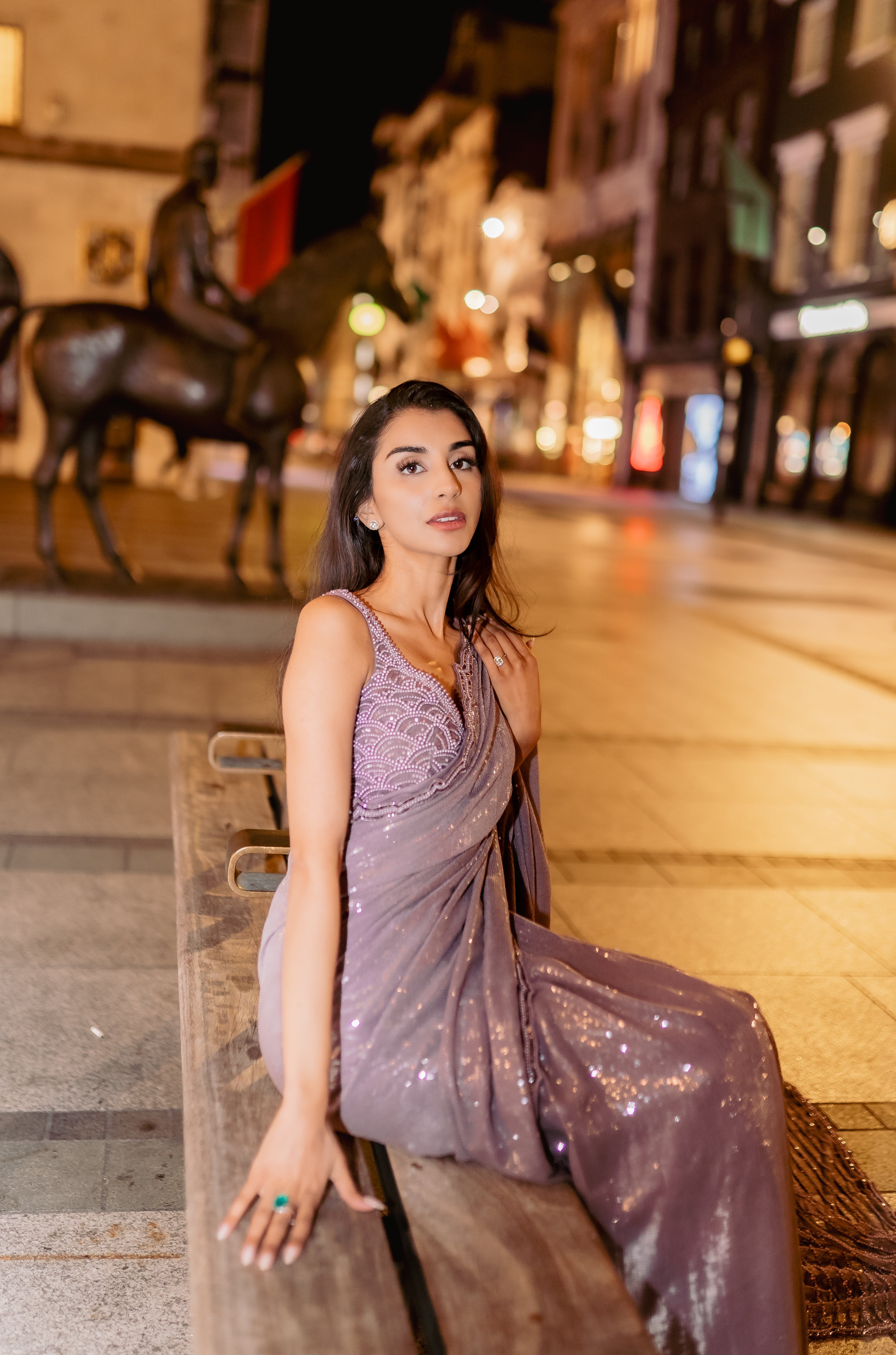 Lavender sequins pearl saree