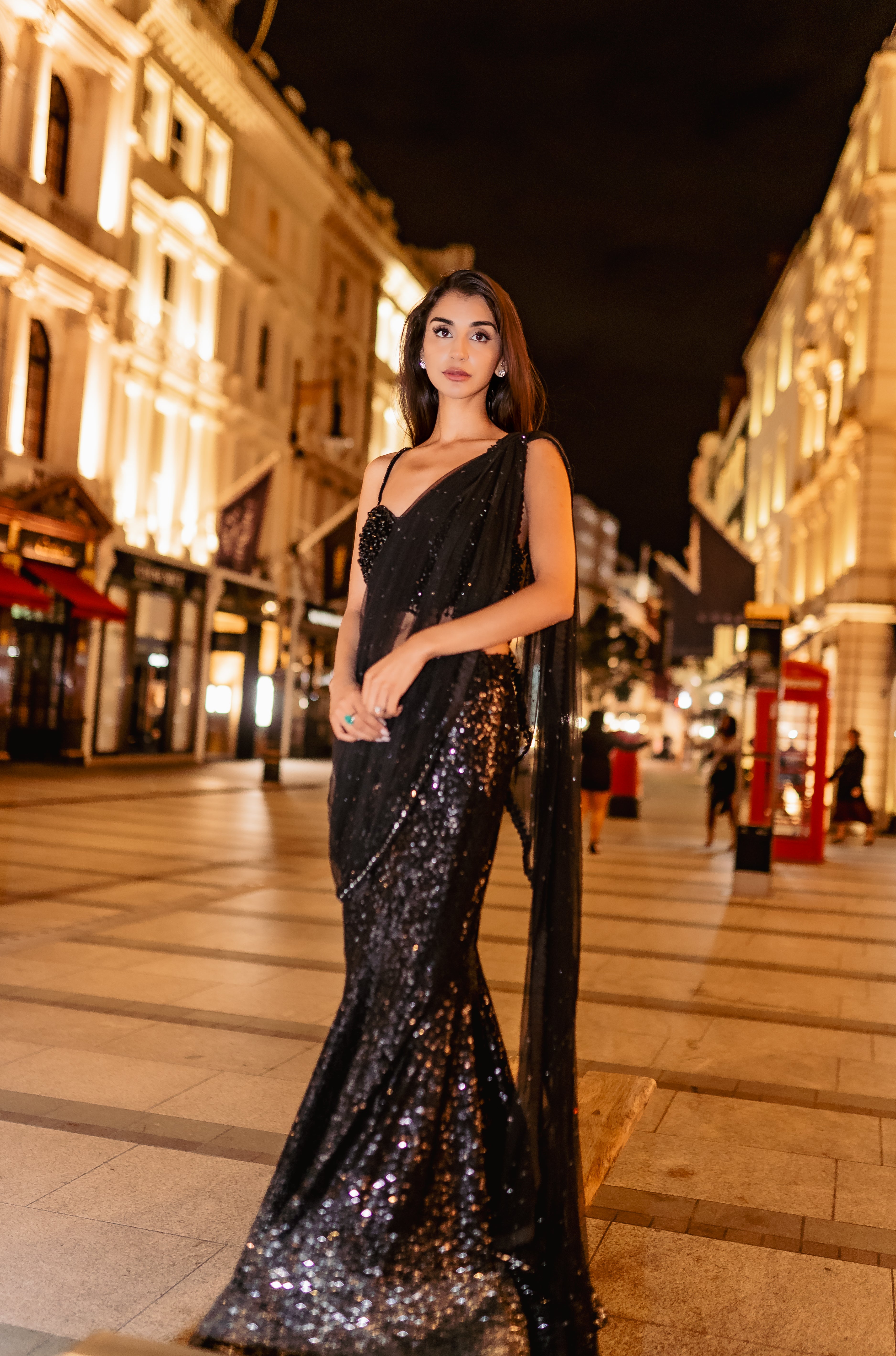 Black drape sequins saree