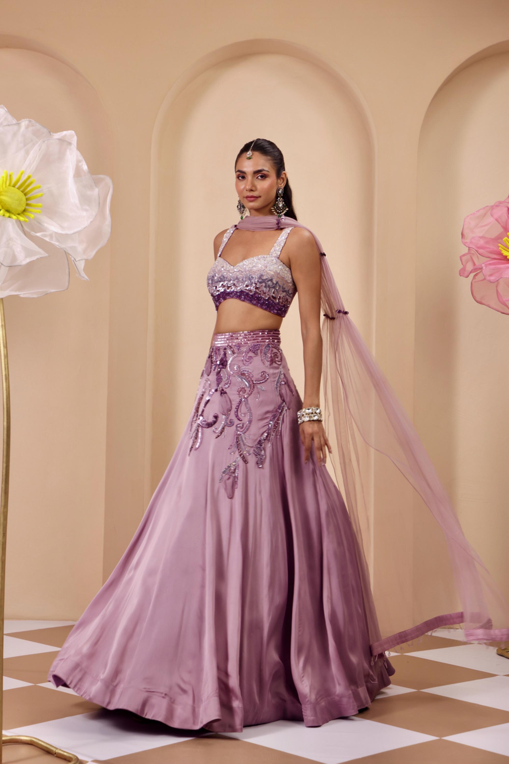 Shaded Hand Embroidered Blouse with Lehenga & Dupatta