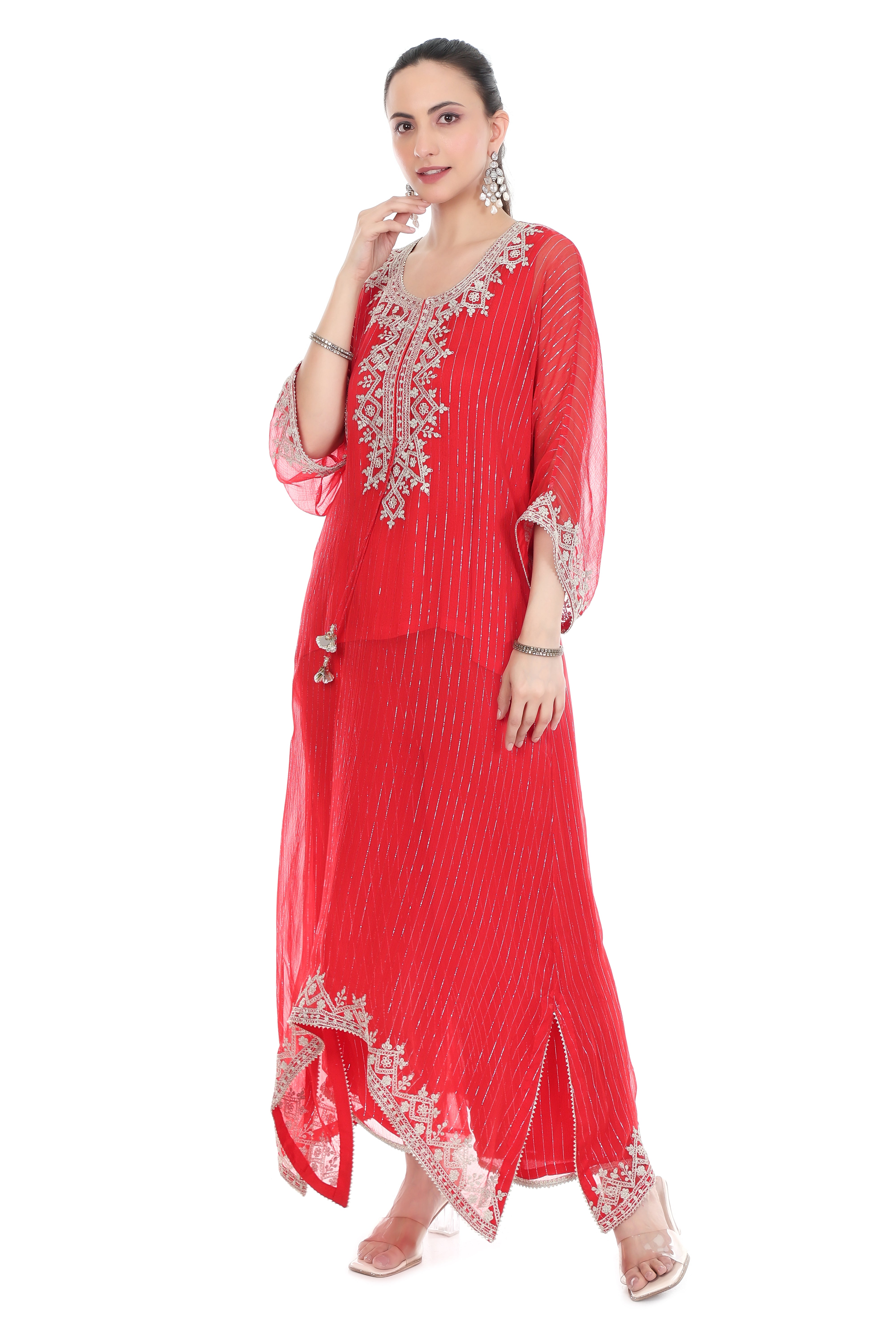 Red Embroidered Kaftaan Set