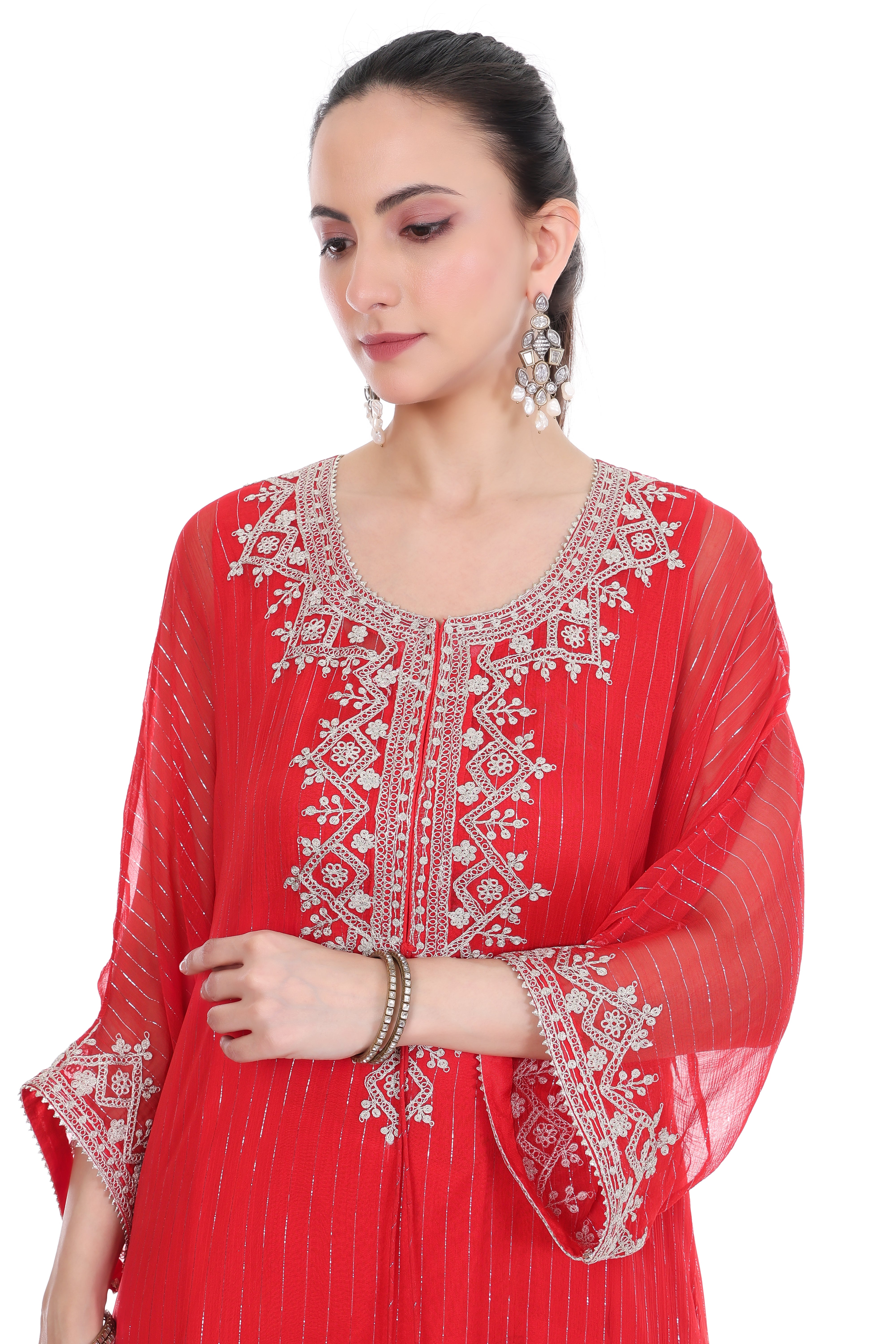 Red Embroidered Kaftaan Set
