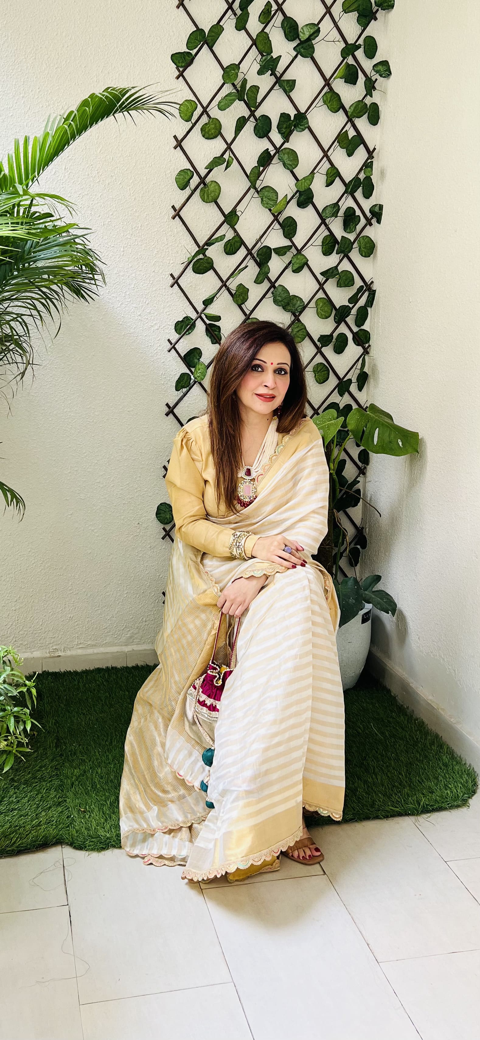 Cream Zari toned Pure Chanderi Silk Lining Saree