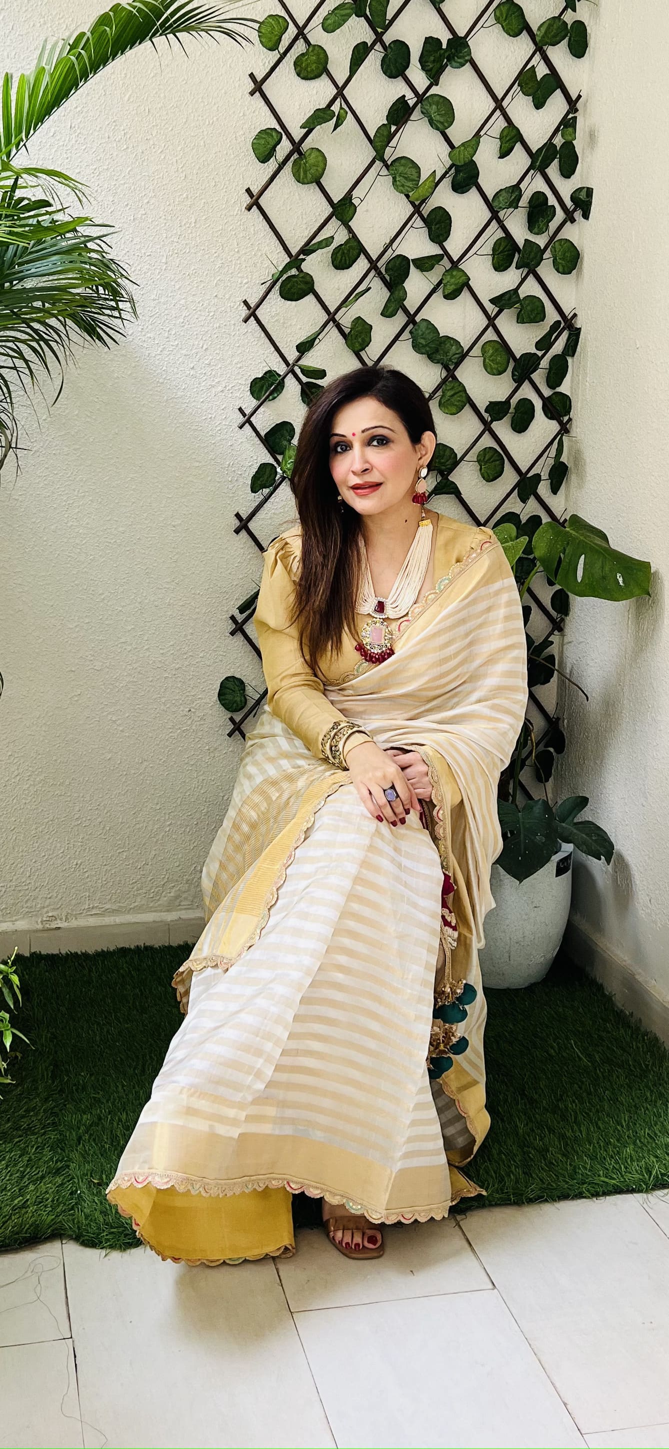 Cream Zari toned Pure Chanderi Silk Lining Saree