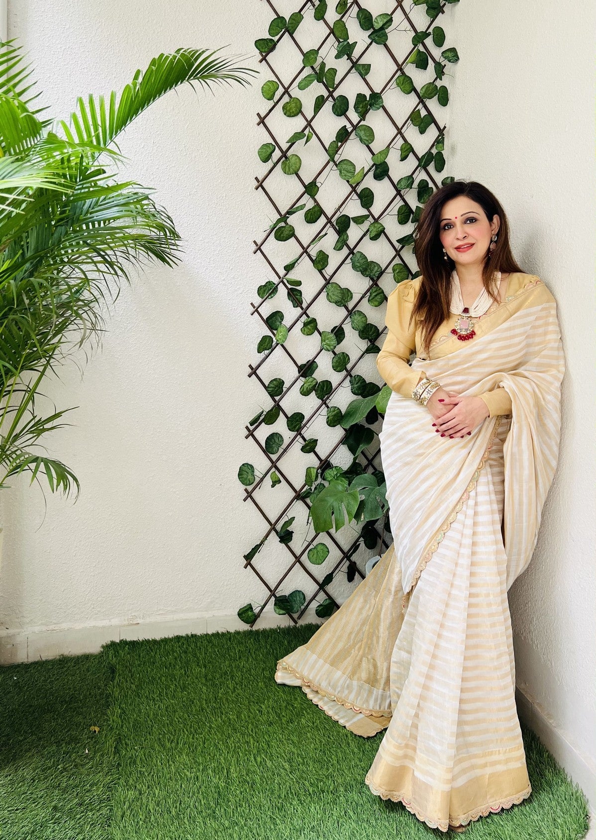 Cream Zari toned Pure Chanderi Silk Lining Saree