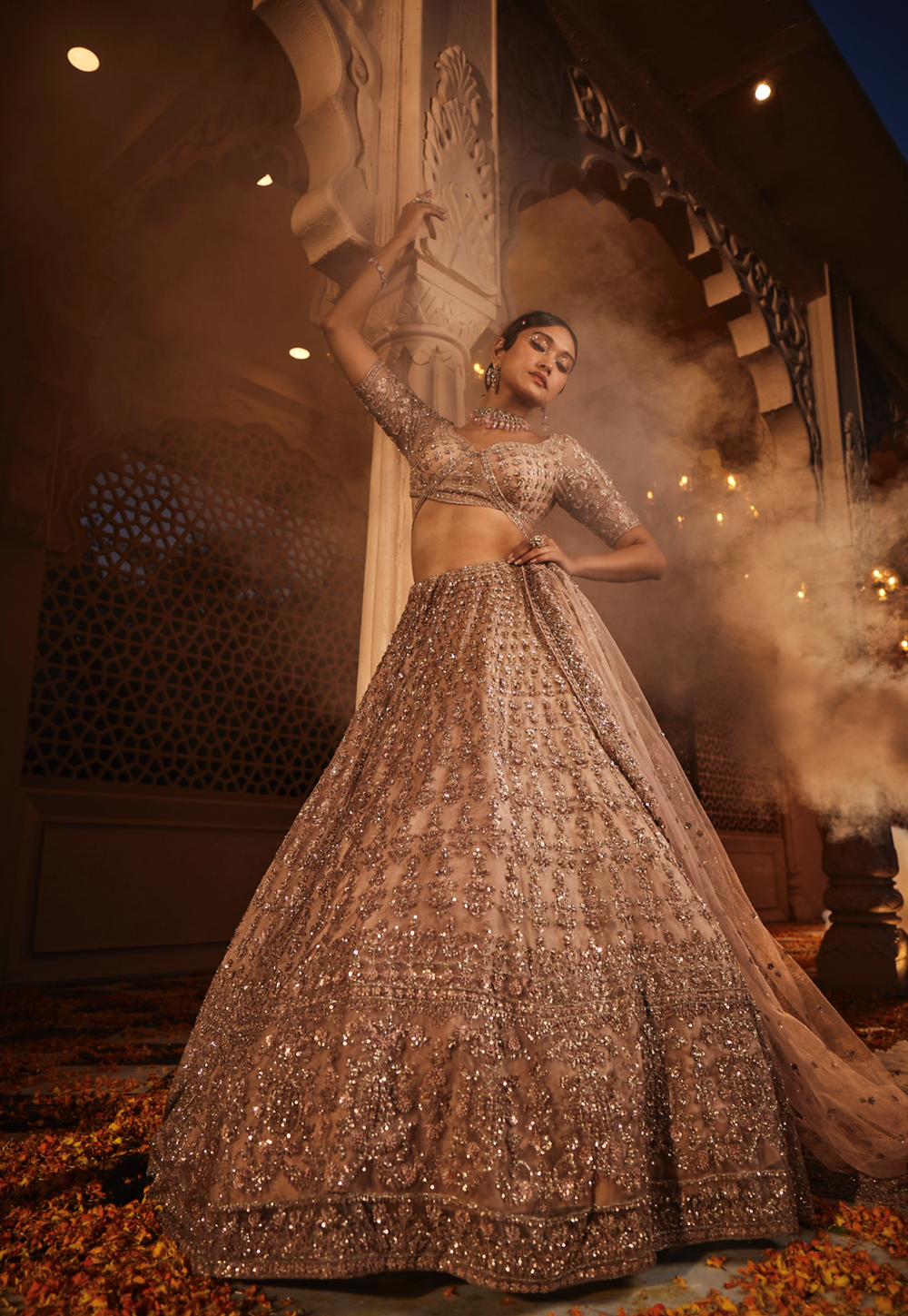 Dust peach organza lehenga