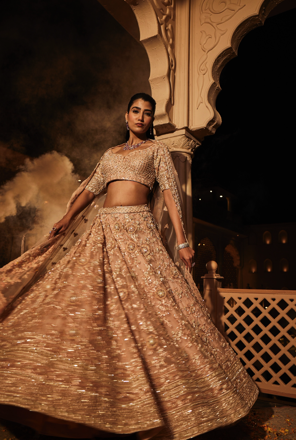 Peach heavily embroidered lehenga