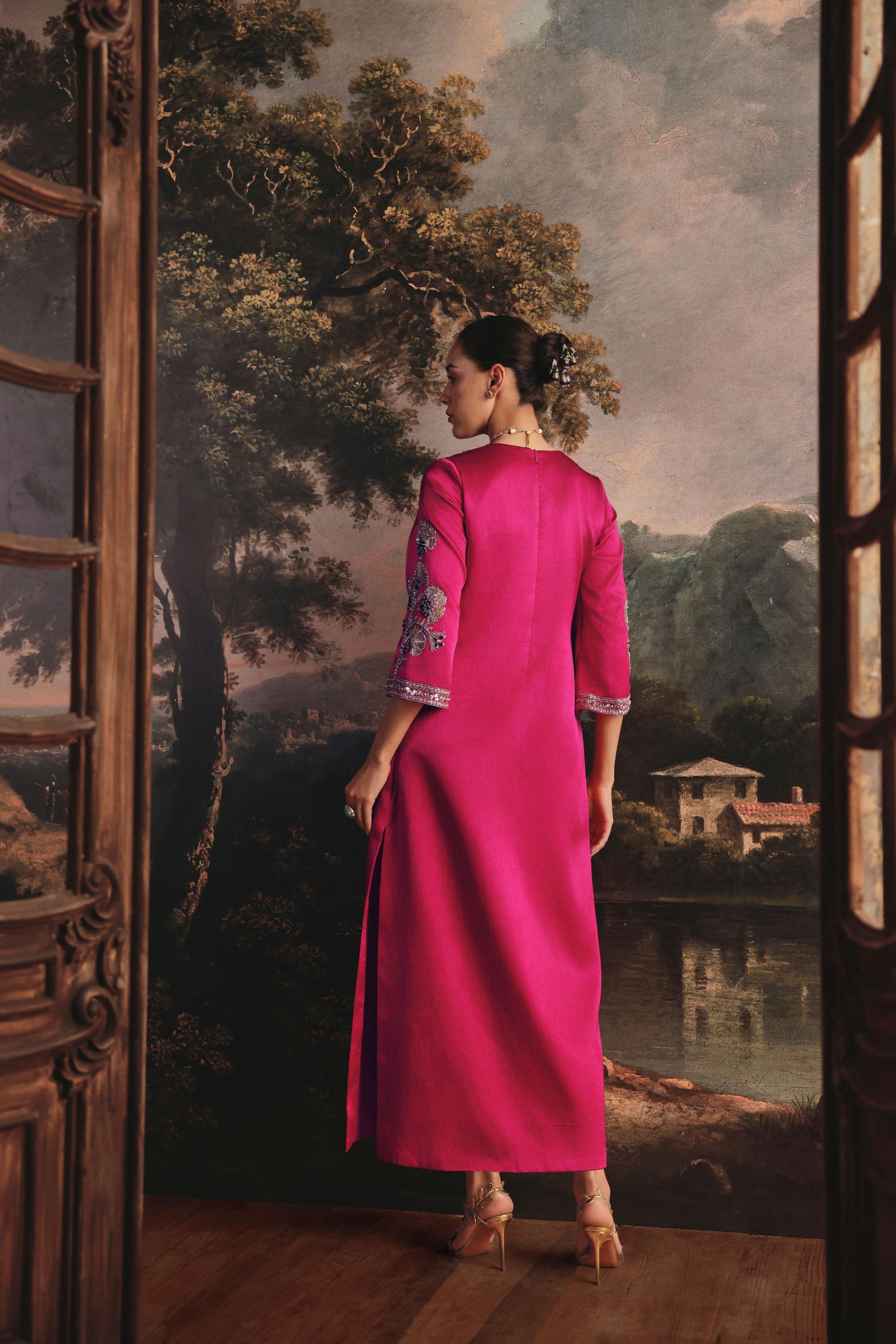Golden Petal Gaji Silk Dress