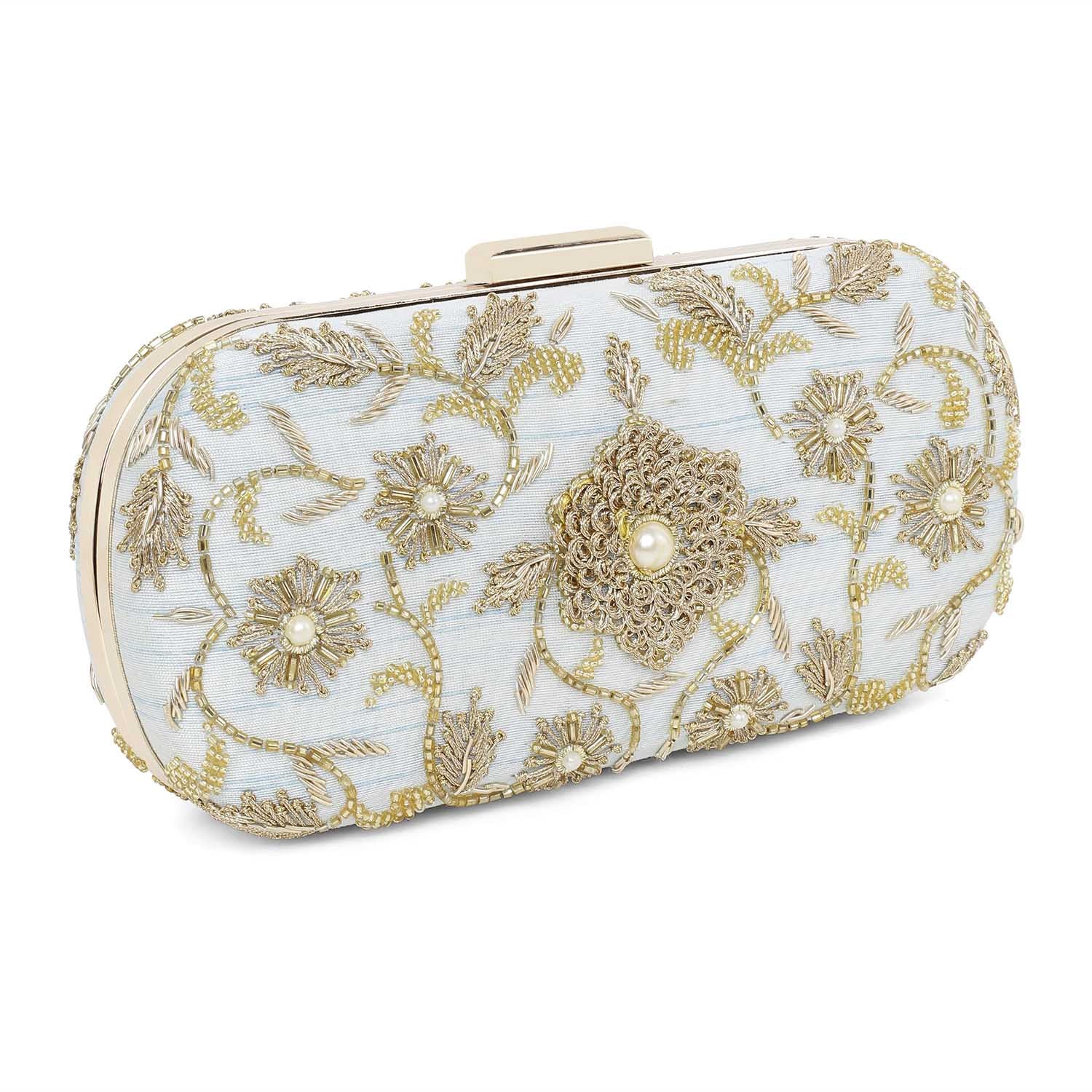 Ice blue flower clutch
