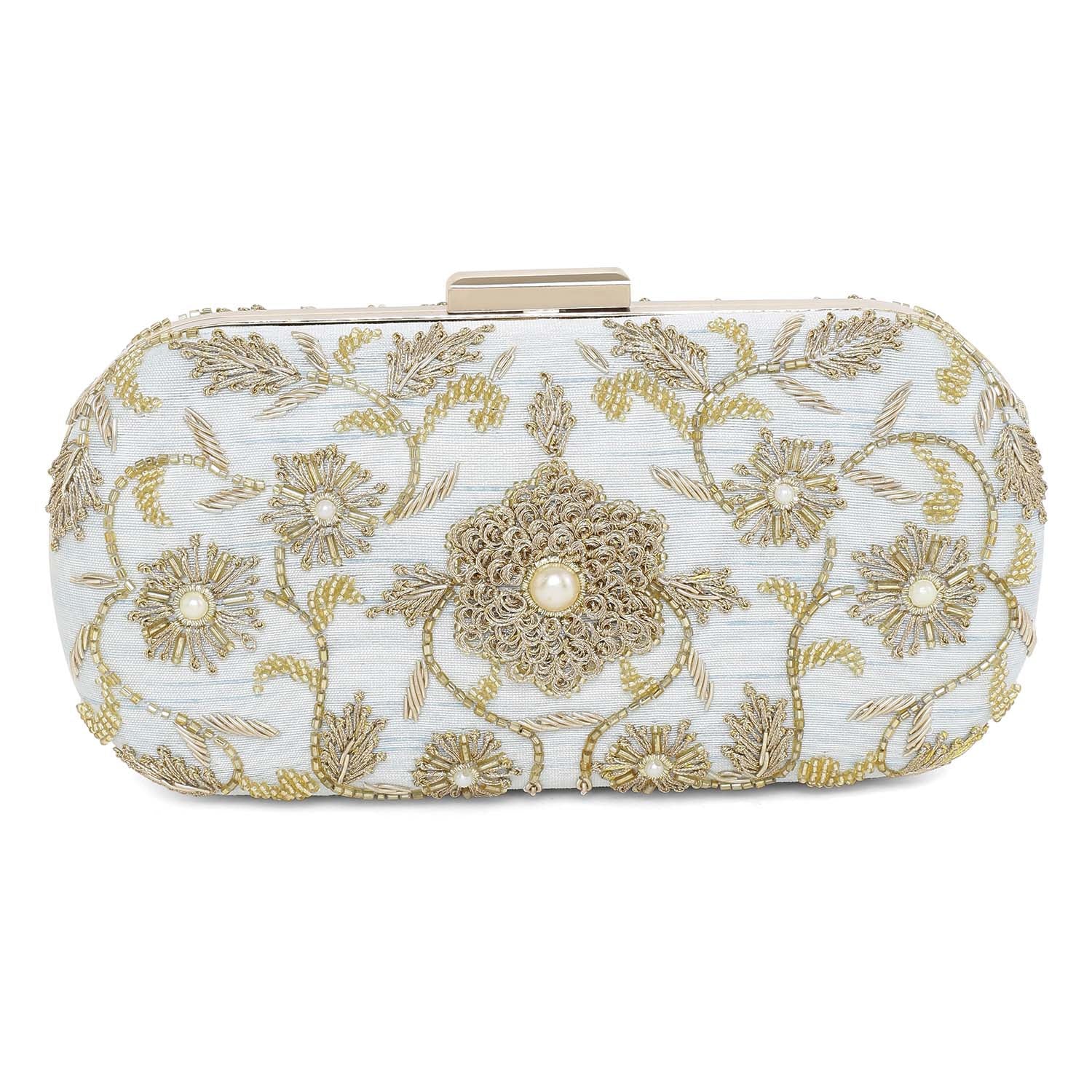 Ice blue flower clutch