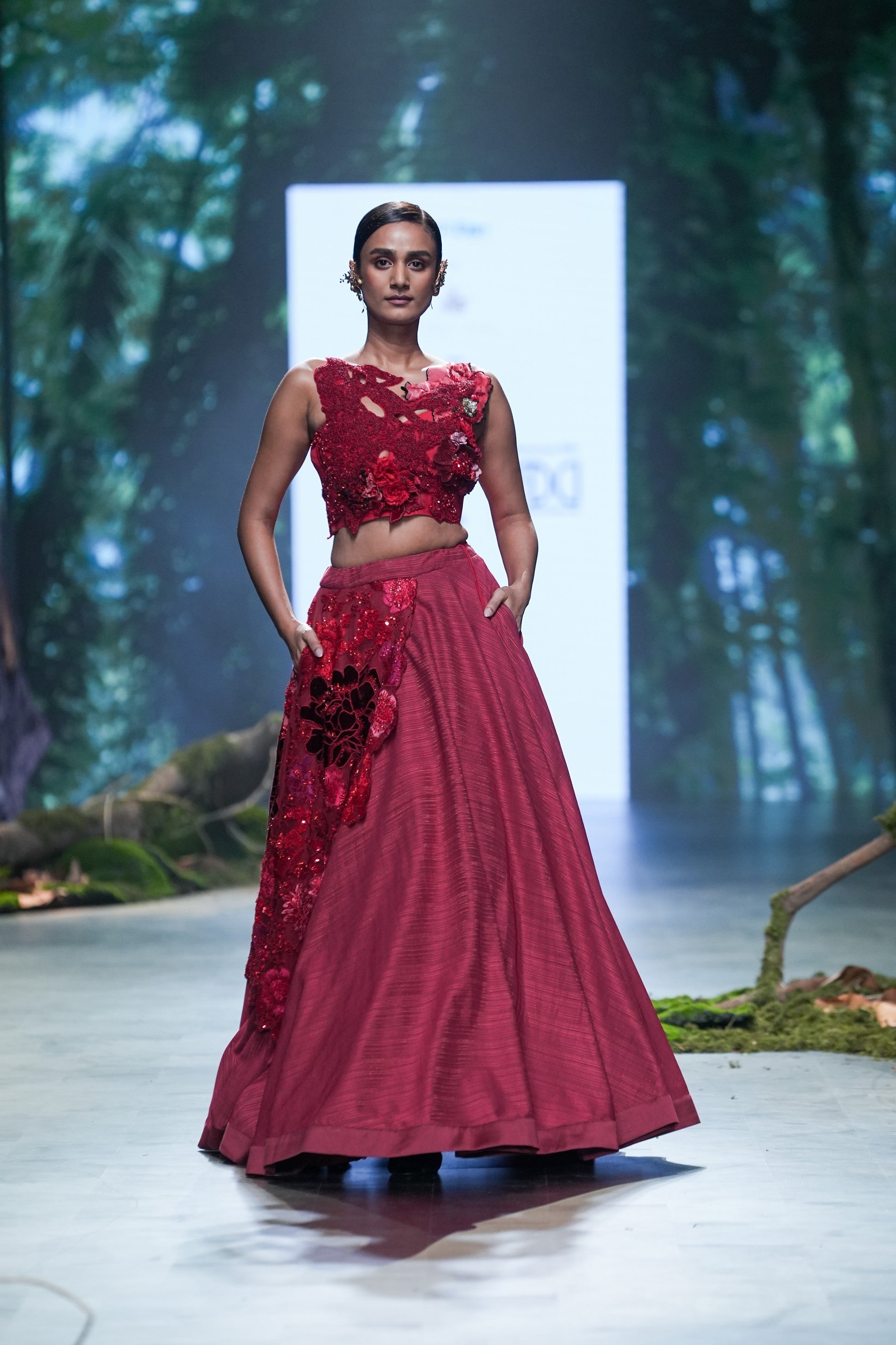 Red Embroidered Lehenga Set