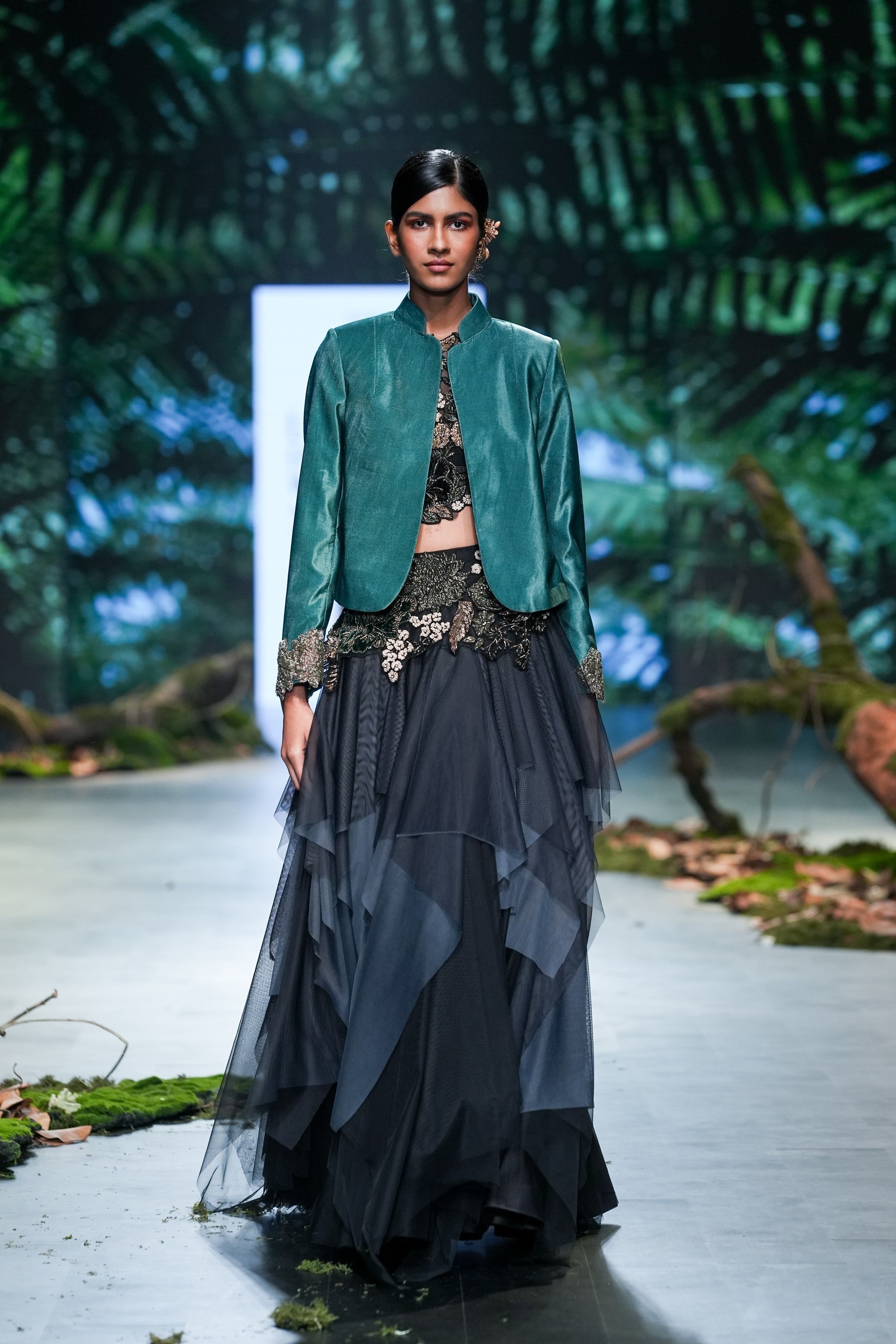 Black Embroidered Lehenga Set With Jacket