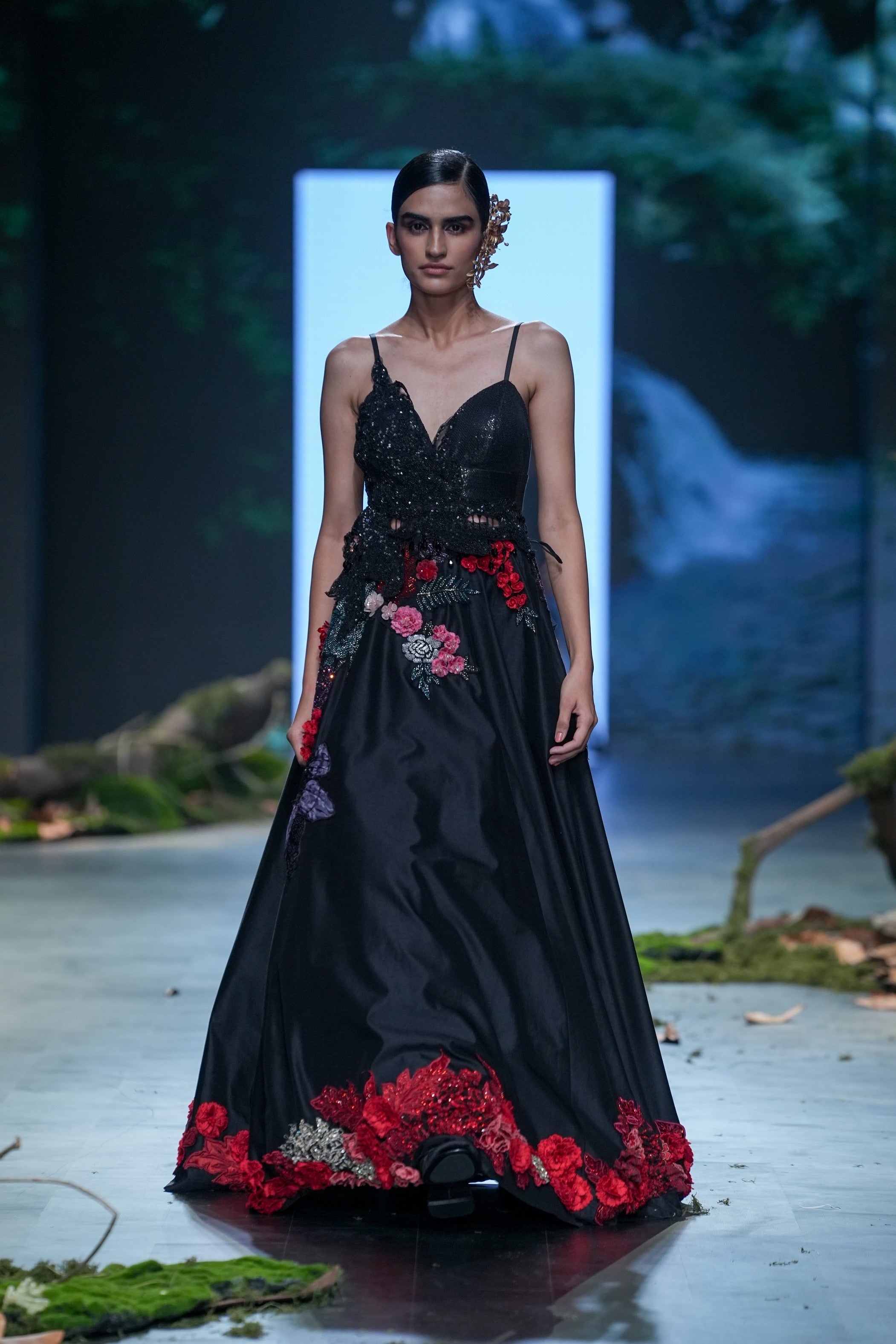 Black & Red Embroidered Lehenga Set