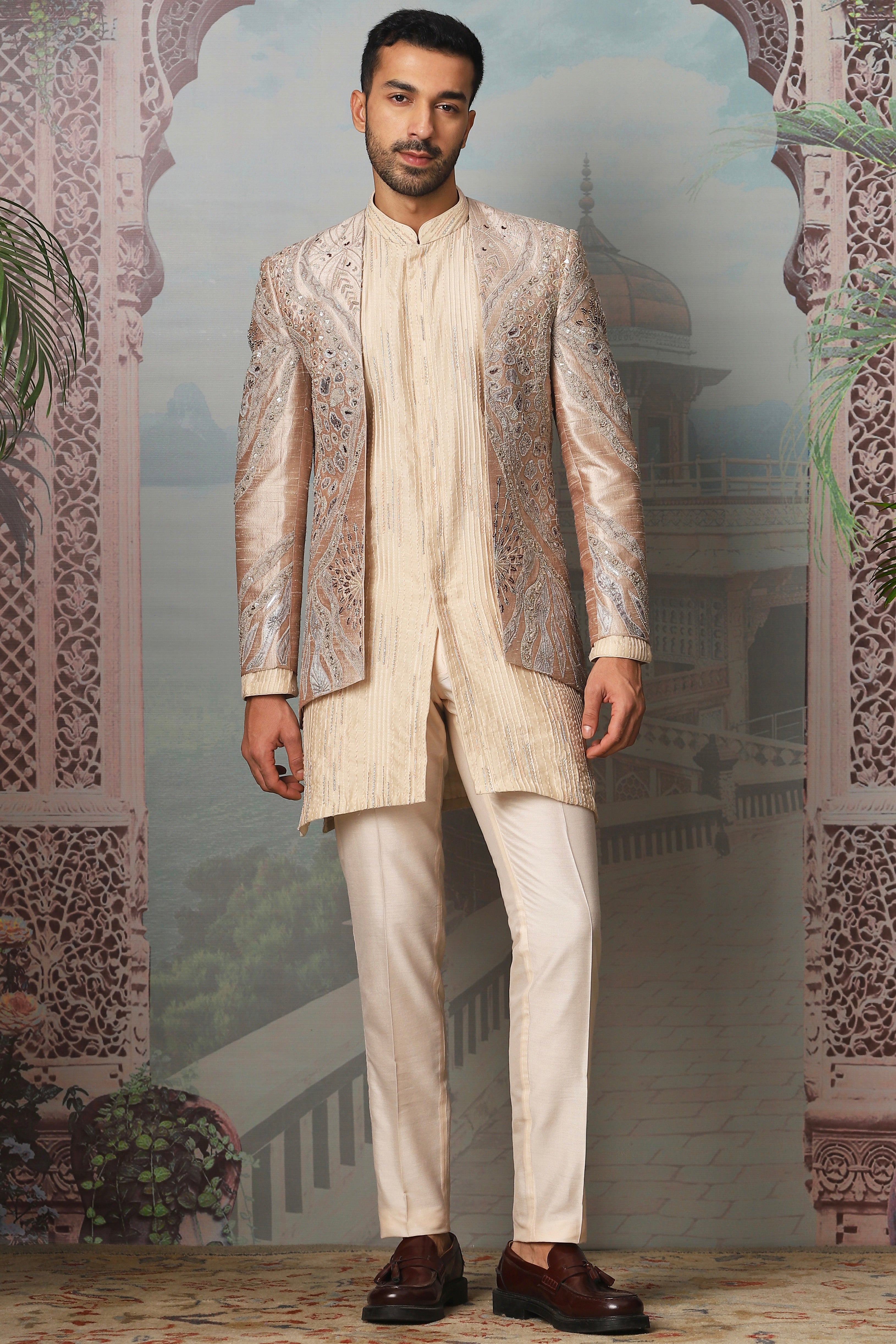 Ivory Muse Open Embroidered Indo-Western Set