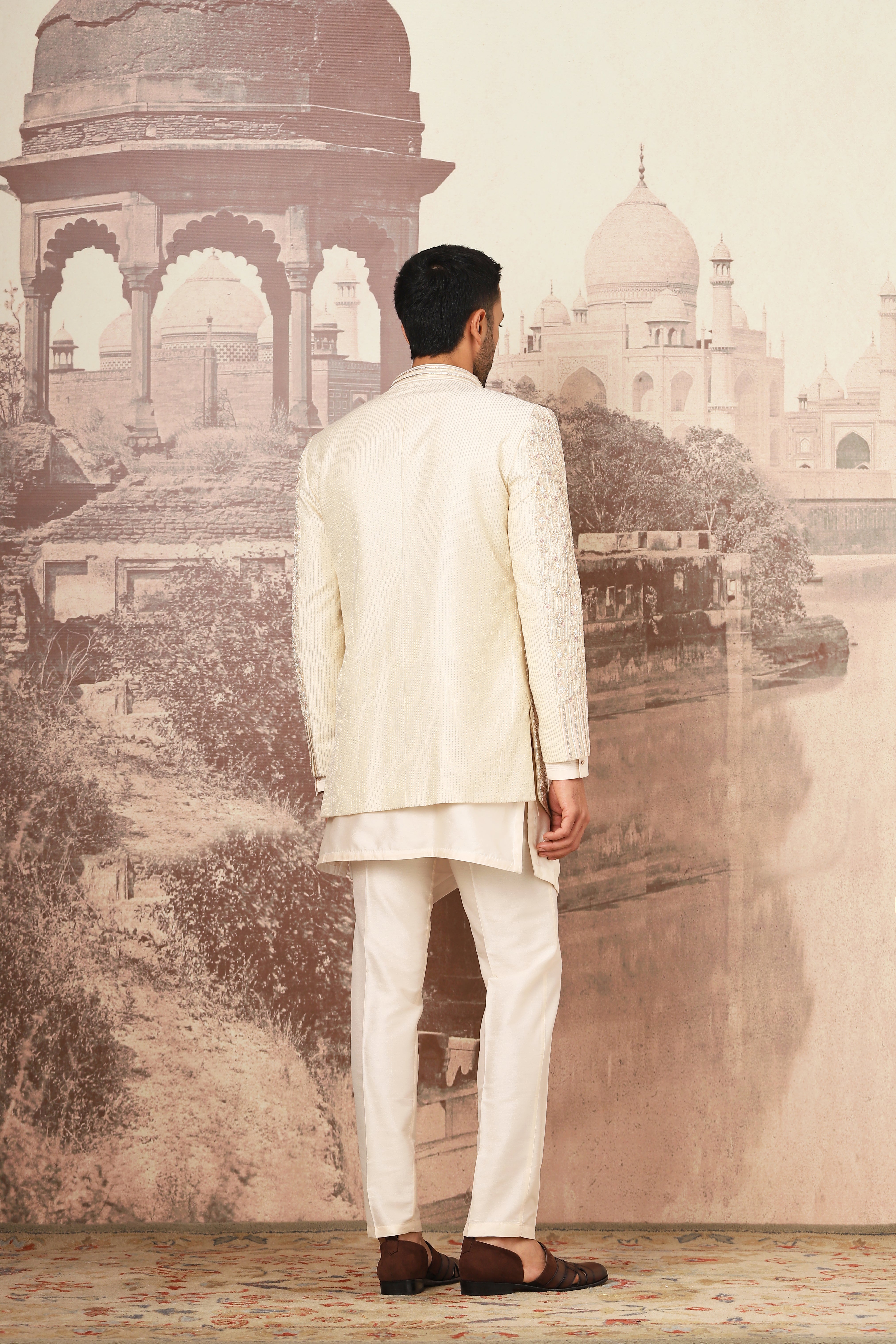 Ivory Heritage Open Embroidered Indowestern Set