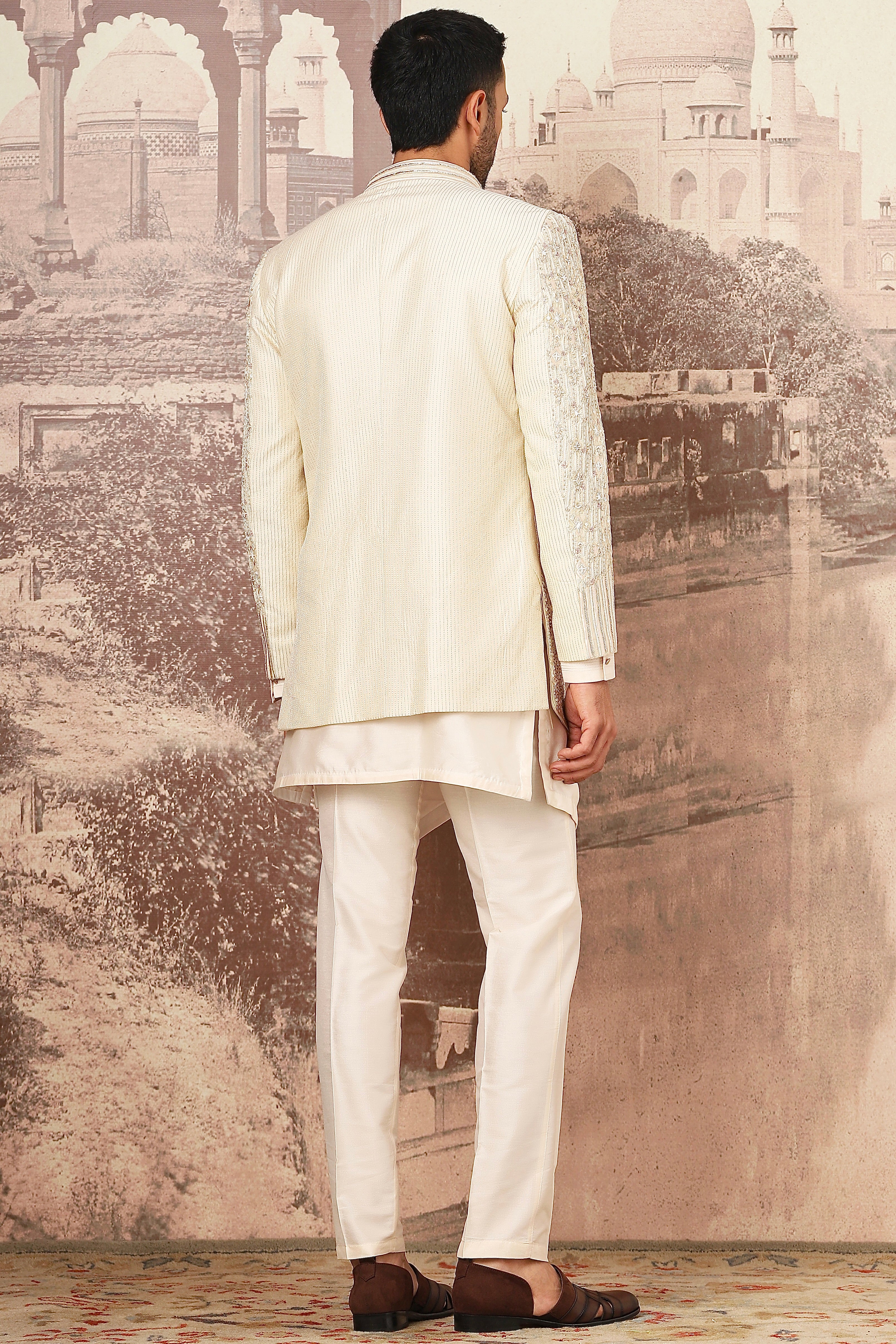 Ivory Heritage Open Embroidered Indowestern Set