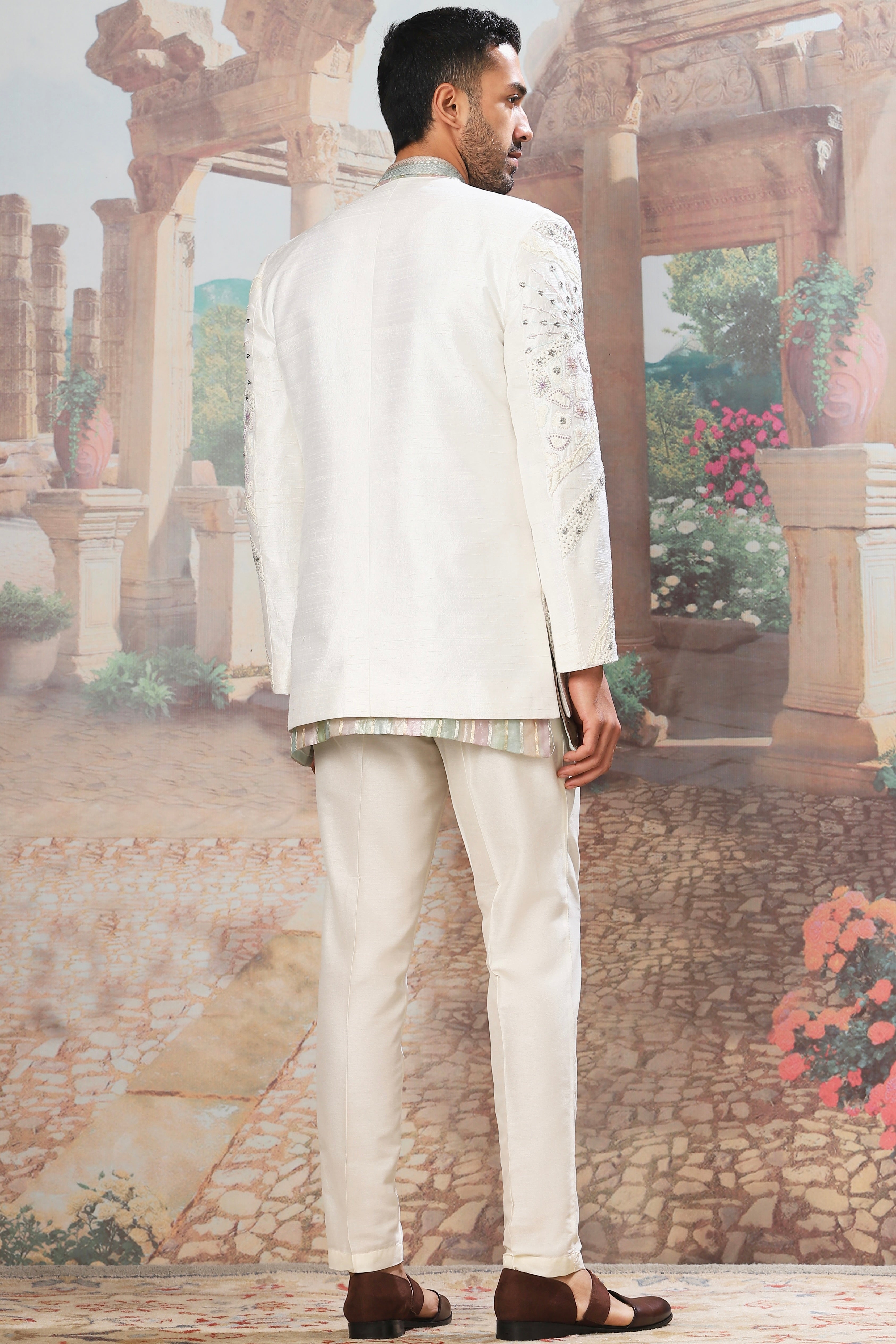 Nawabi Gold Open Embroidered Indowestern Set