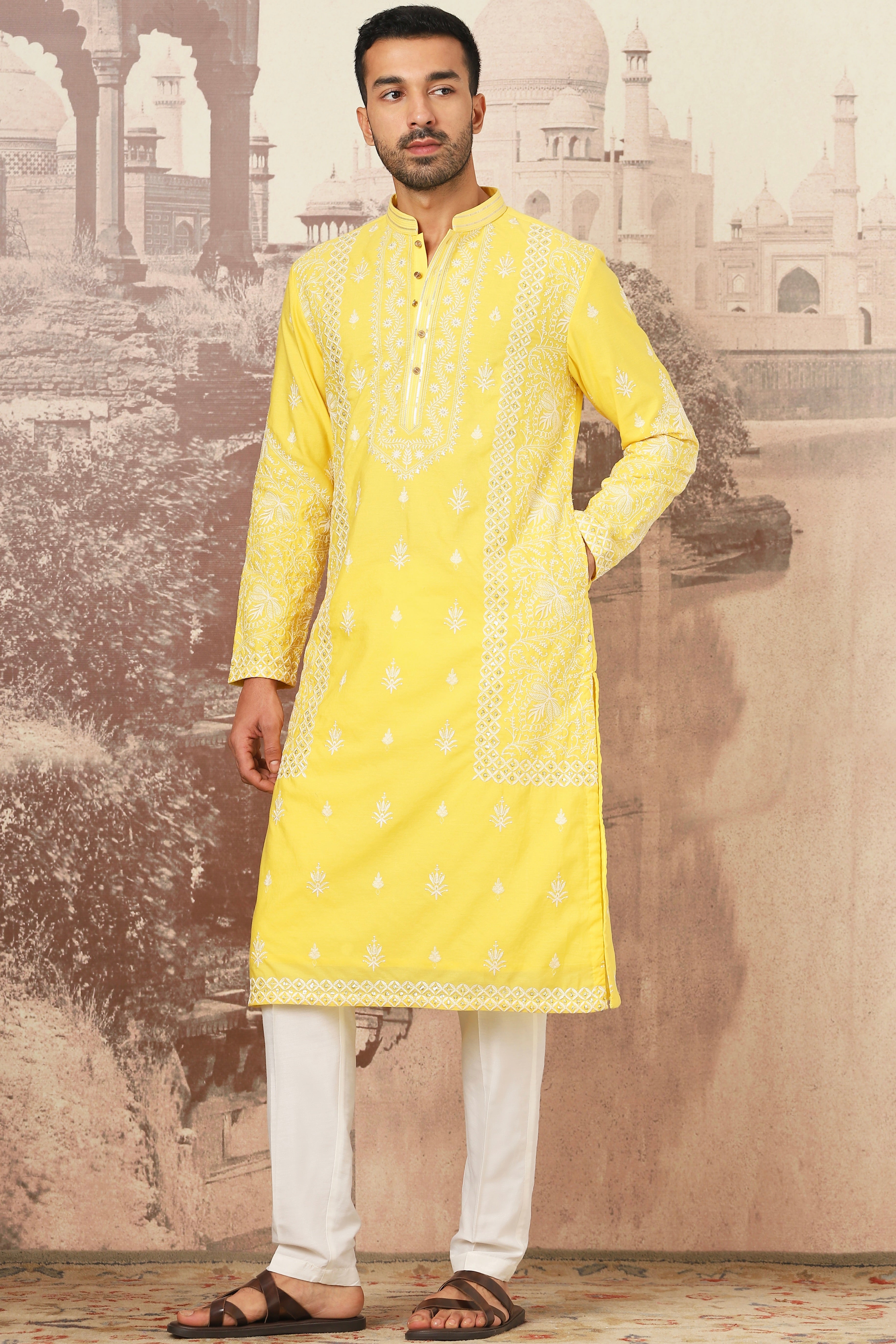 Yellow Dahlia Sequin Embroidered Kurta Set