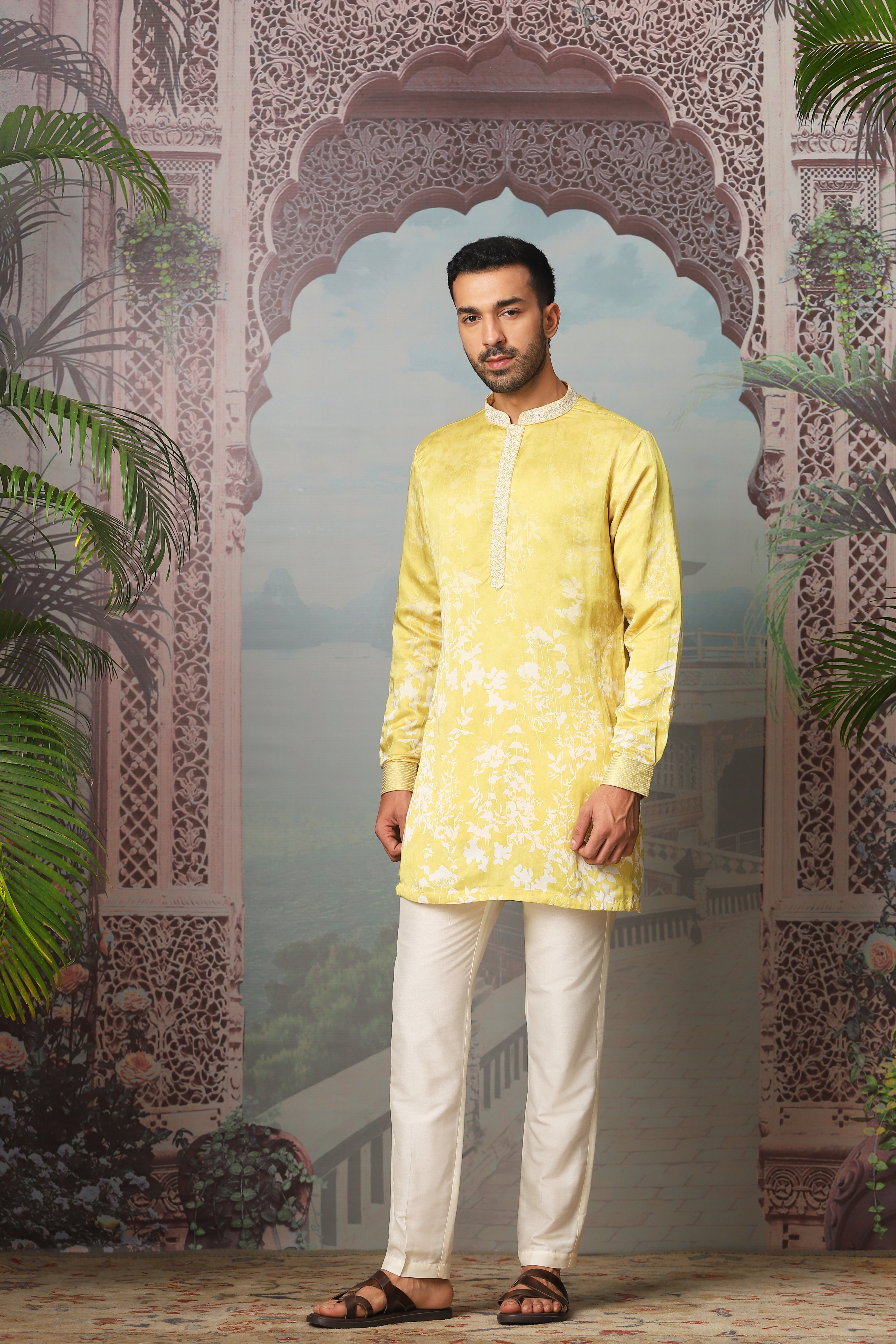 Dandelion Dream Printed Linen Satin Kurta Set