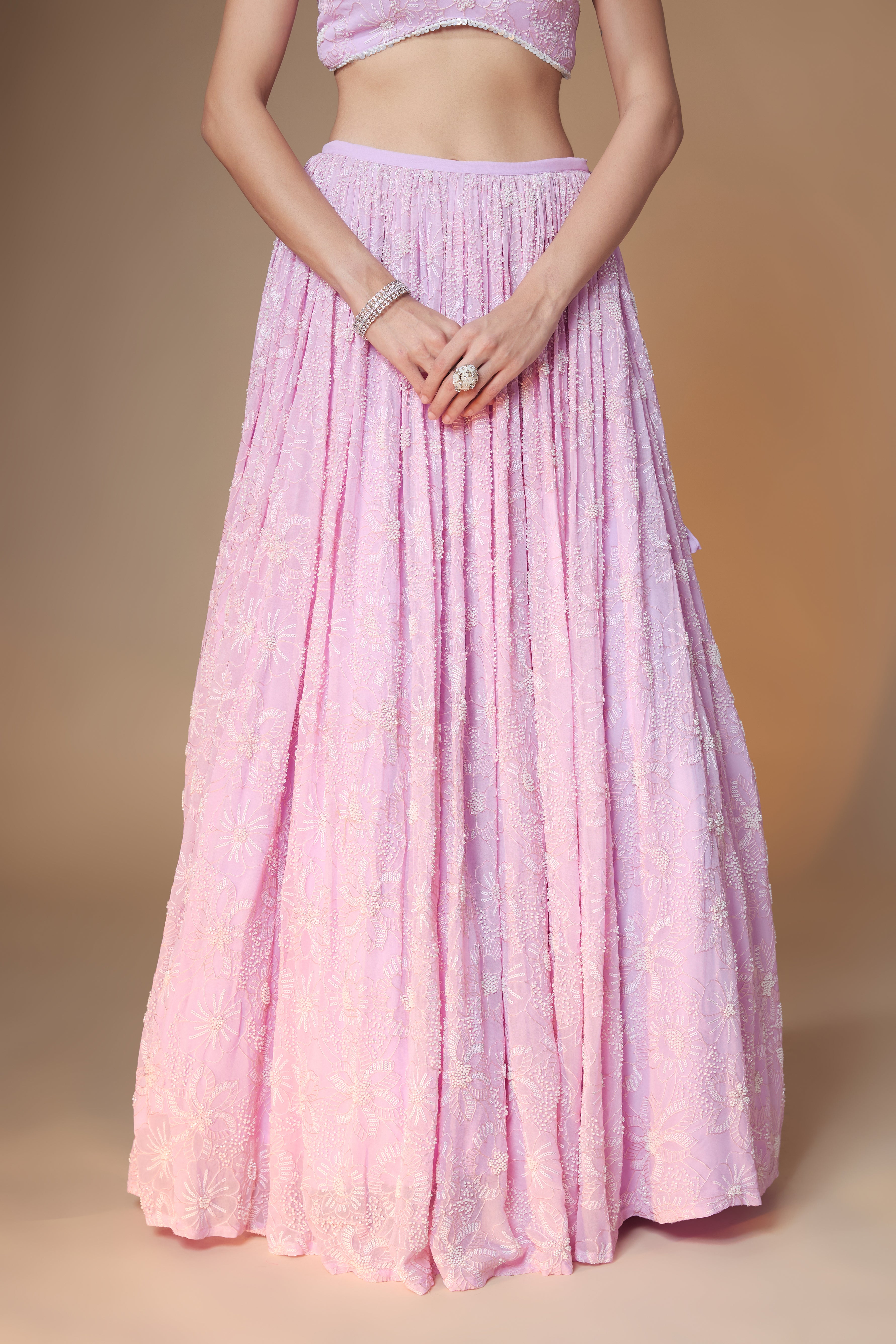 Lilac floral embroidered lehenga blouse set