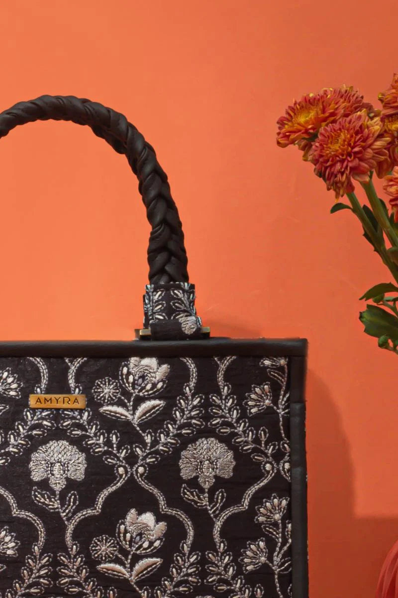 Jharokha Embroidered Handbag - Black