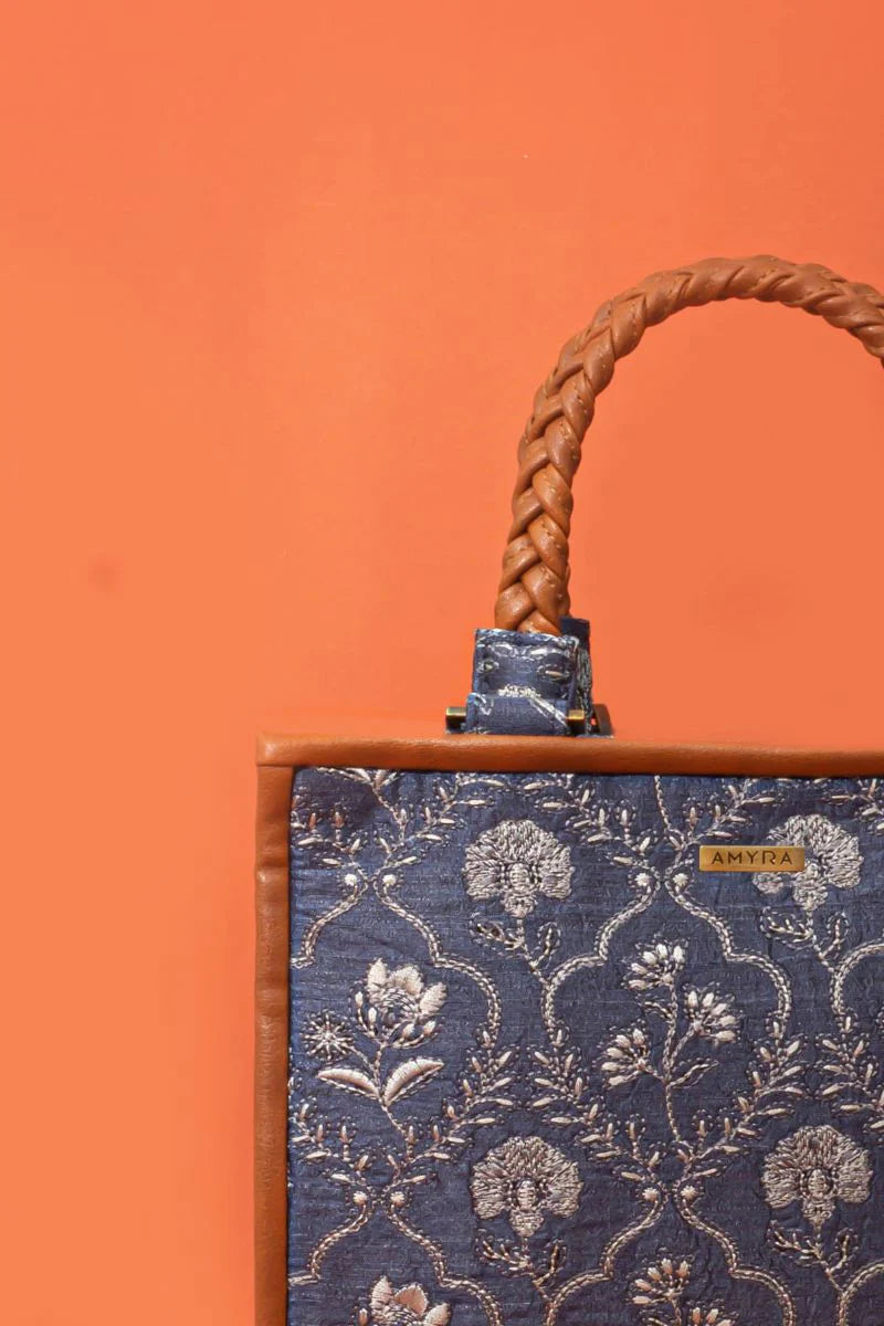 Jharokha Embroidered Handbag - Light Blue
