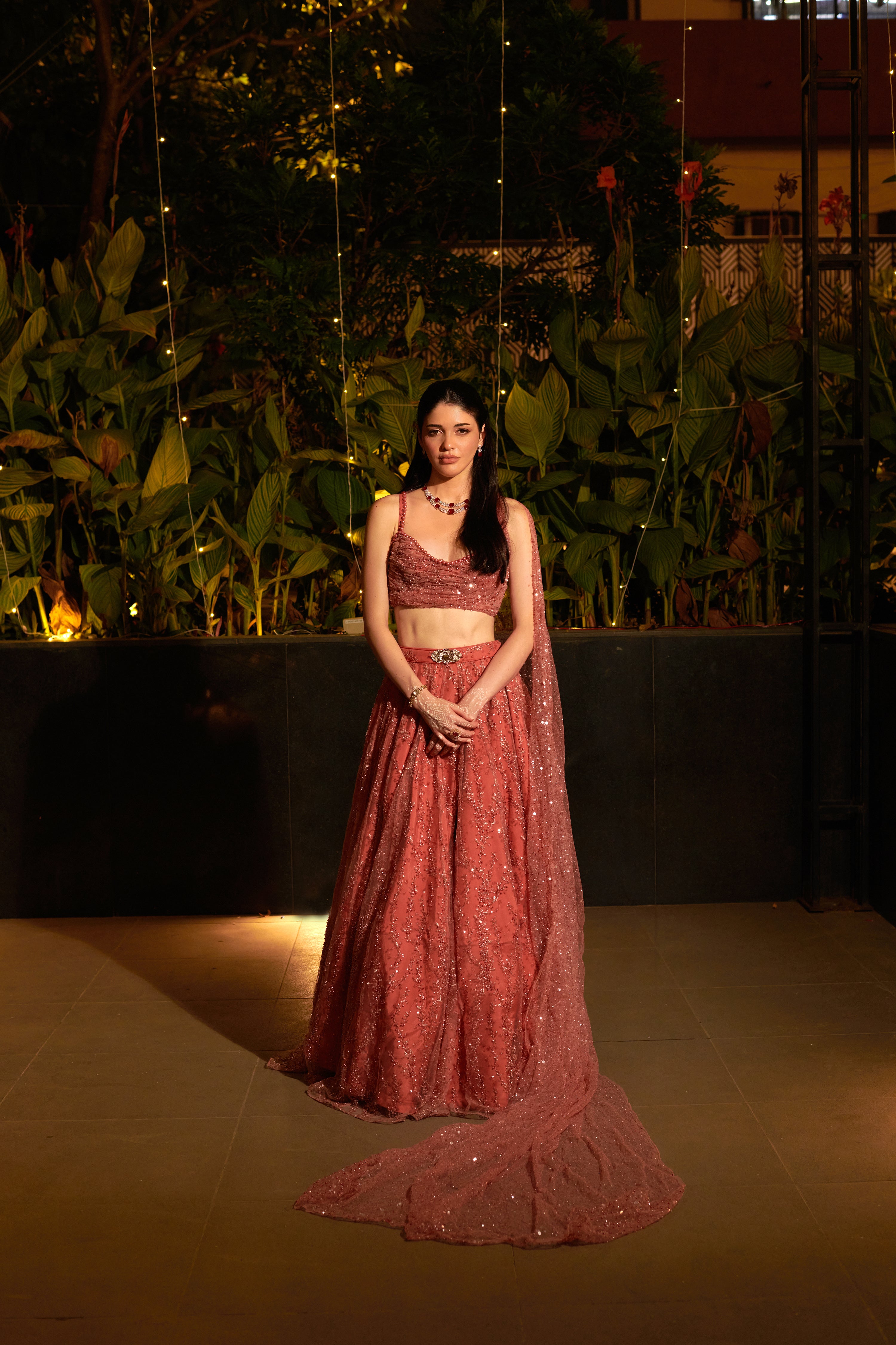 Rose Dust Lehenga Set. 2 (Lehenga + Blouse with attached trail)