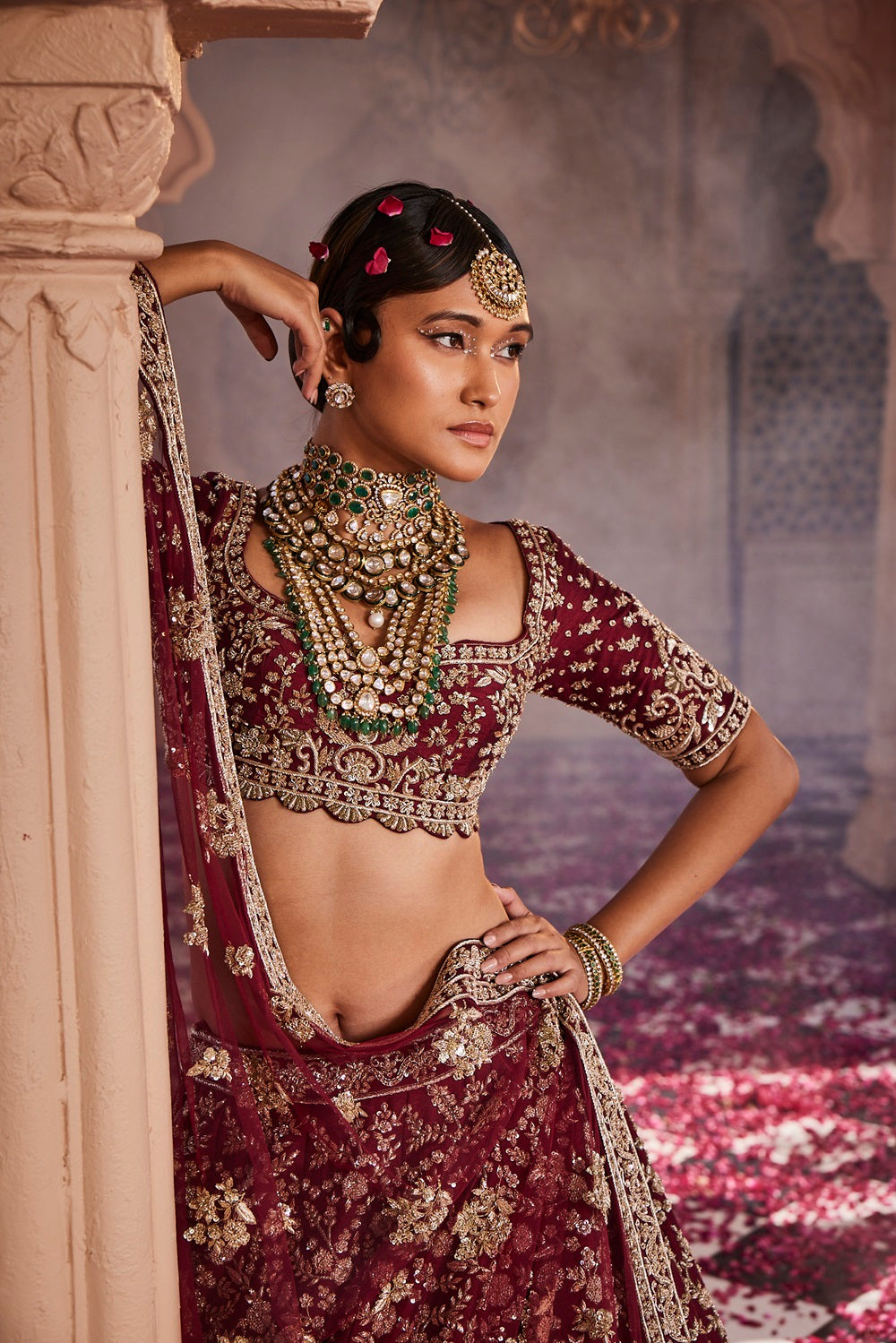 Maroon heavily hand embroidered lehenga