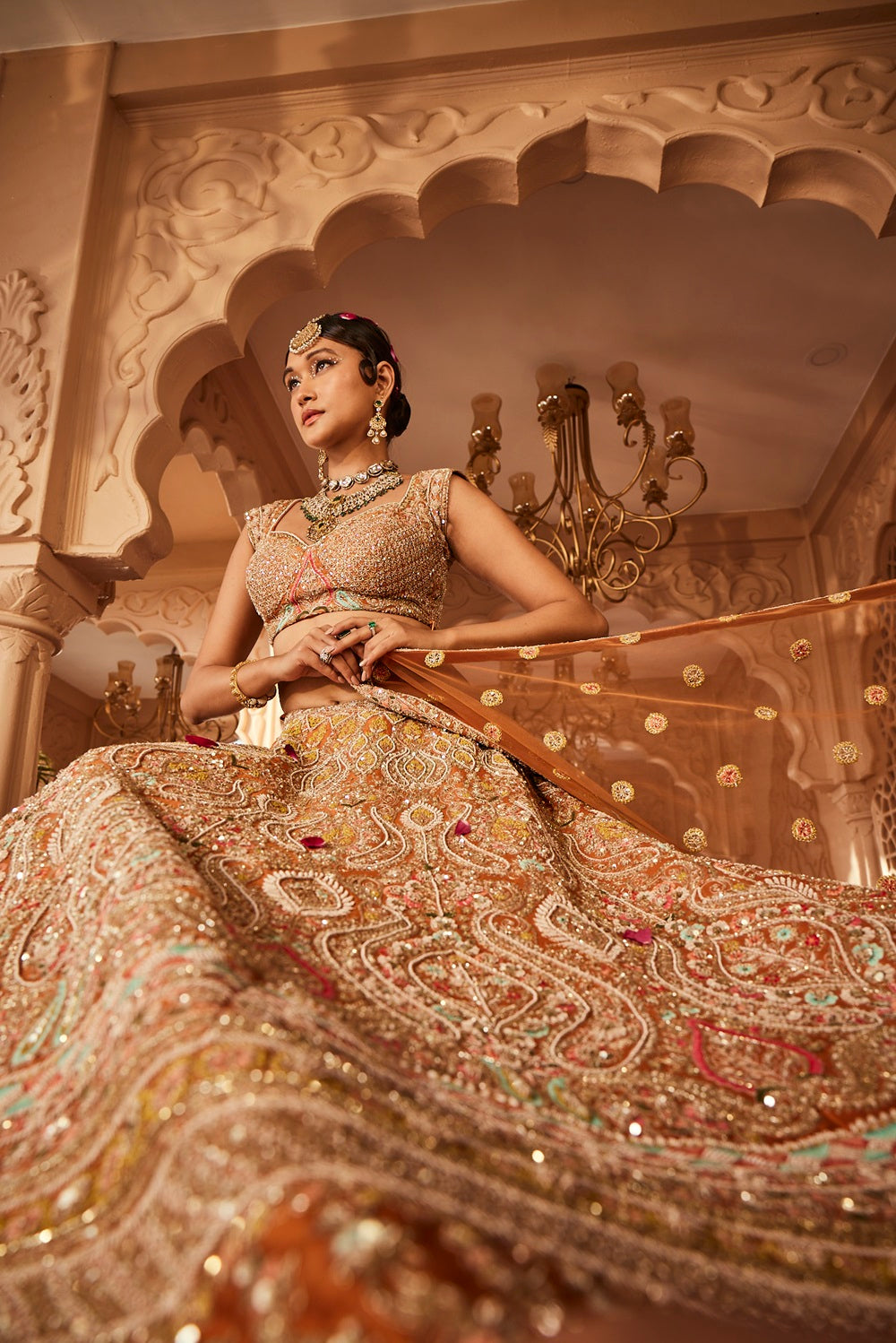 Rust embellished lehenga
